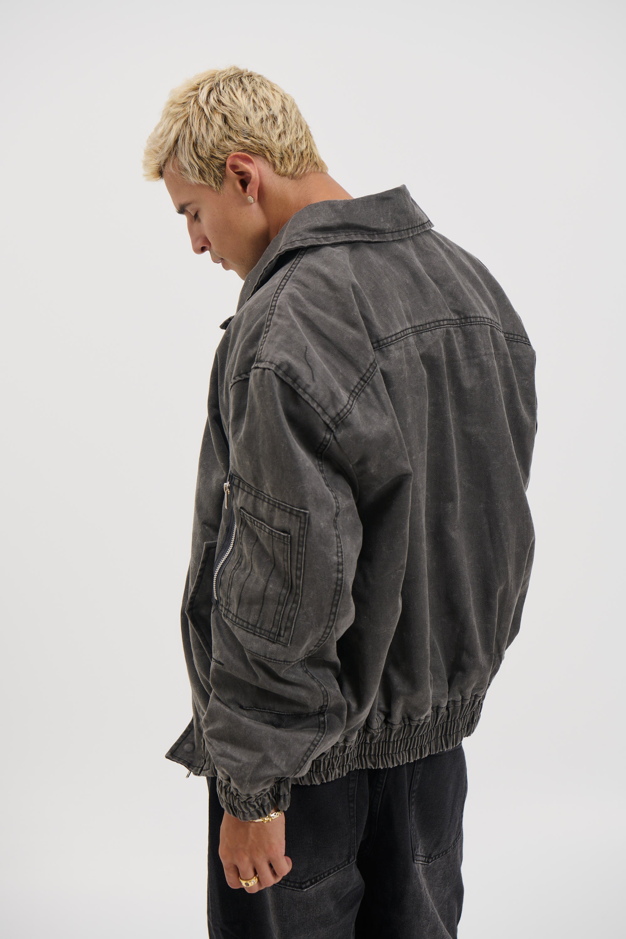 Washed Bomber Jacket Charcoal