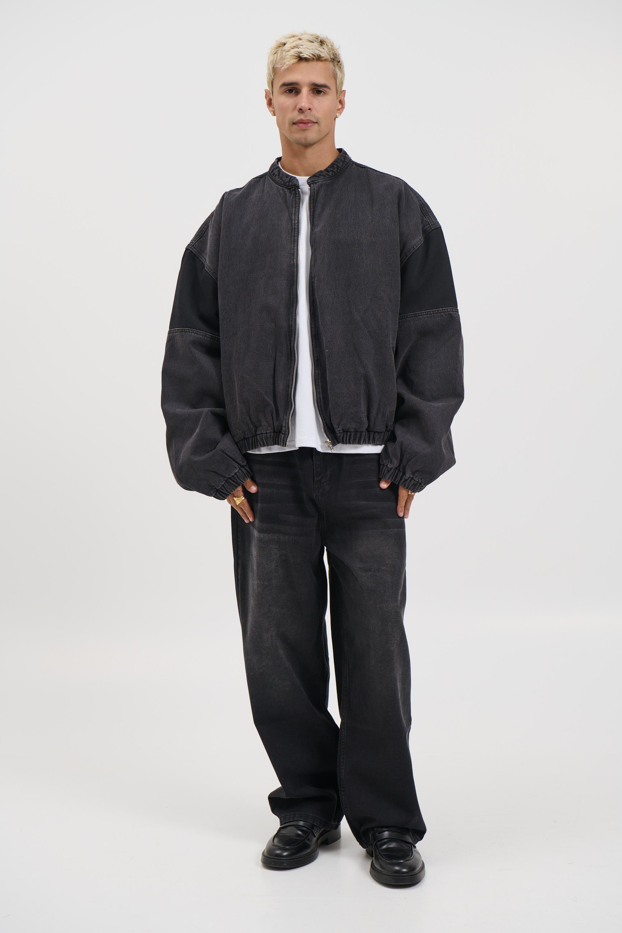 Panelled Denim Bomber Black