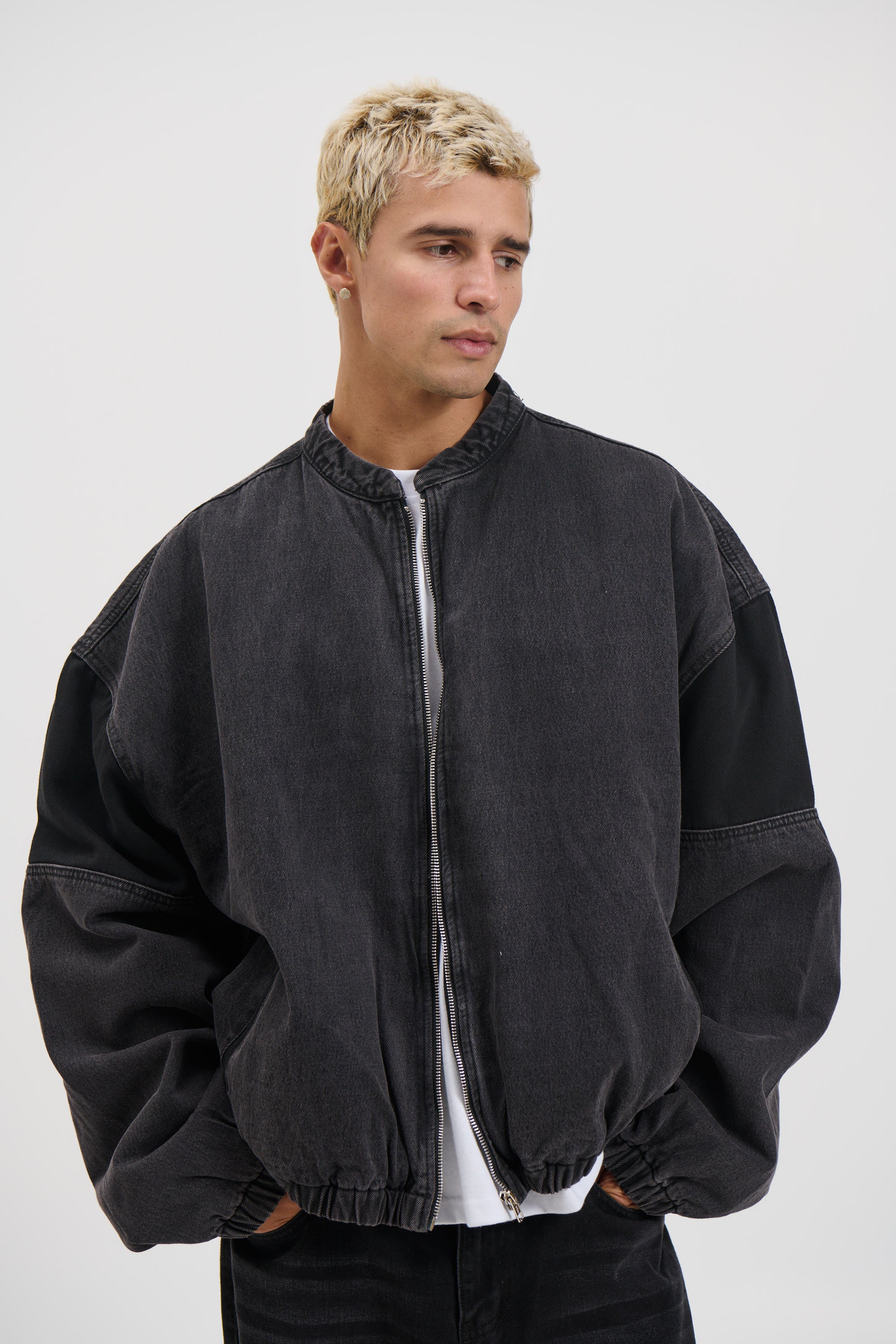 Panelled Denim Bomber Black