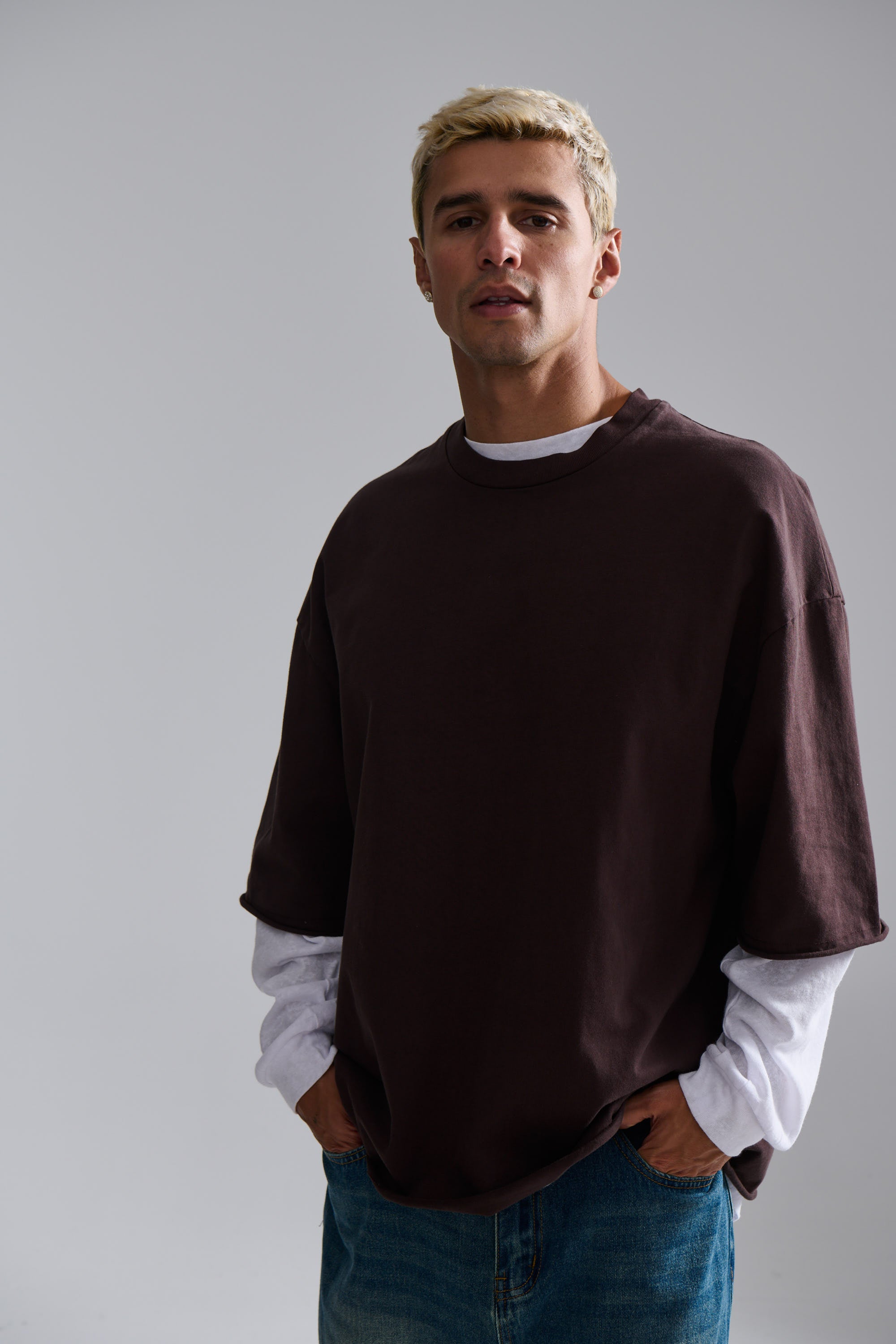 Raw Hem Crew Neck Tee Choc