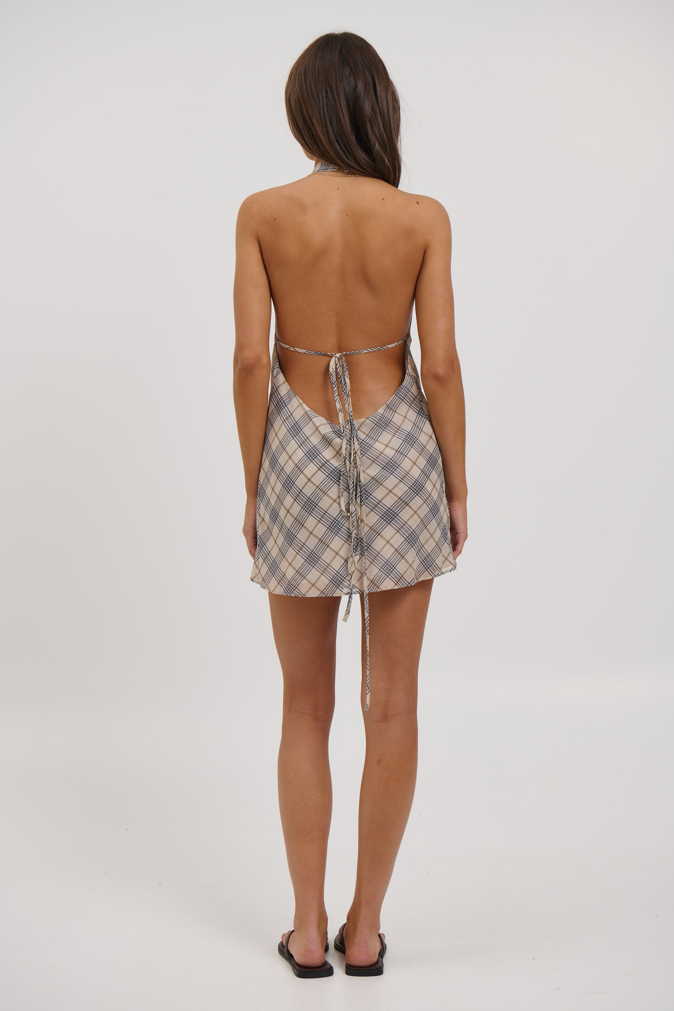 Banks Halter Mini Dress Beige Plaid