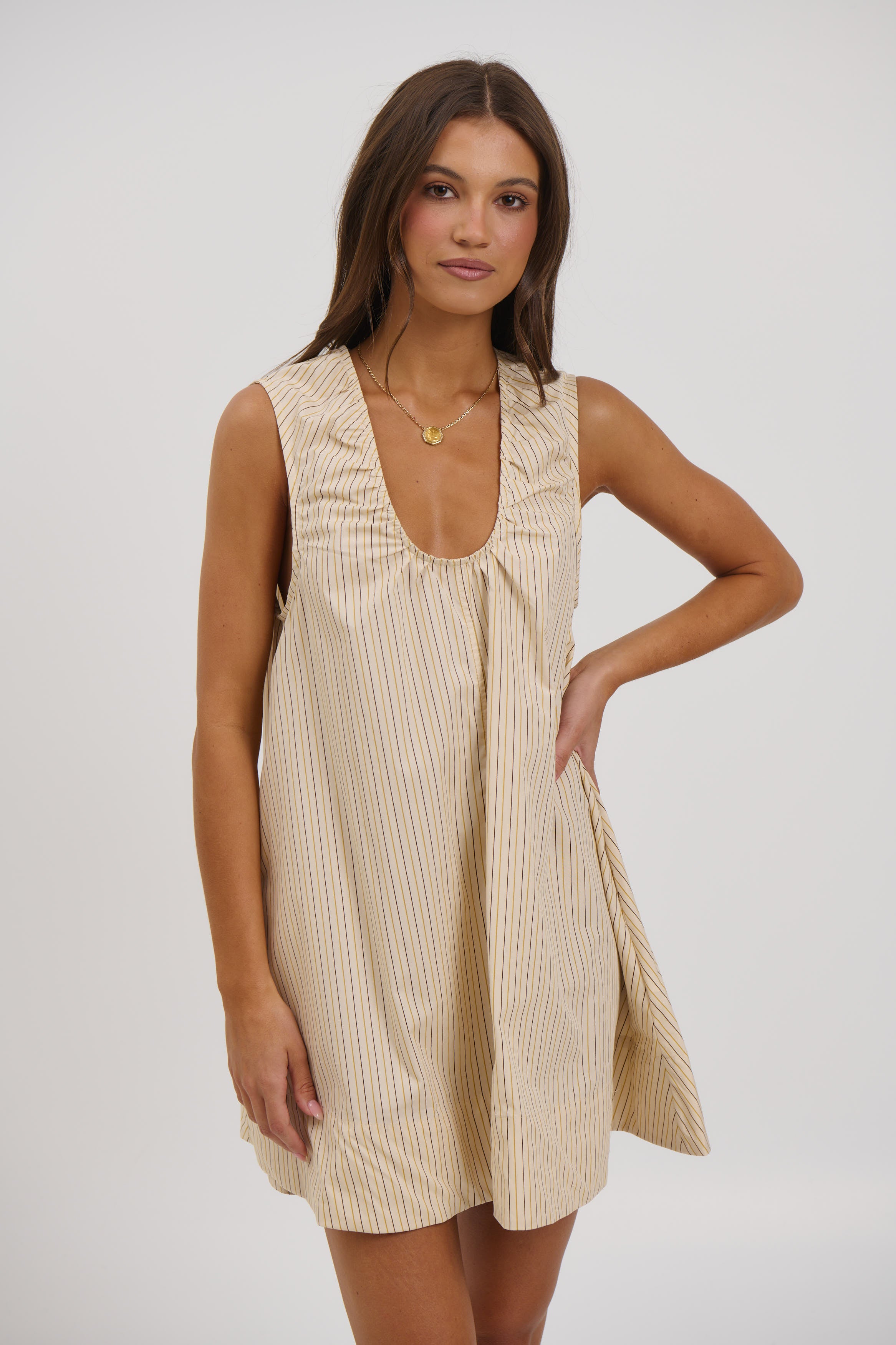 Sydney Mini Dress Beige Stripe