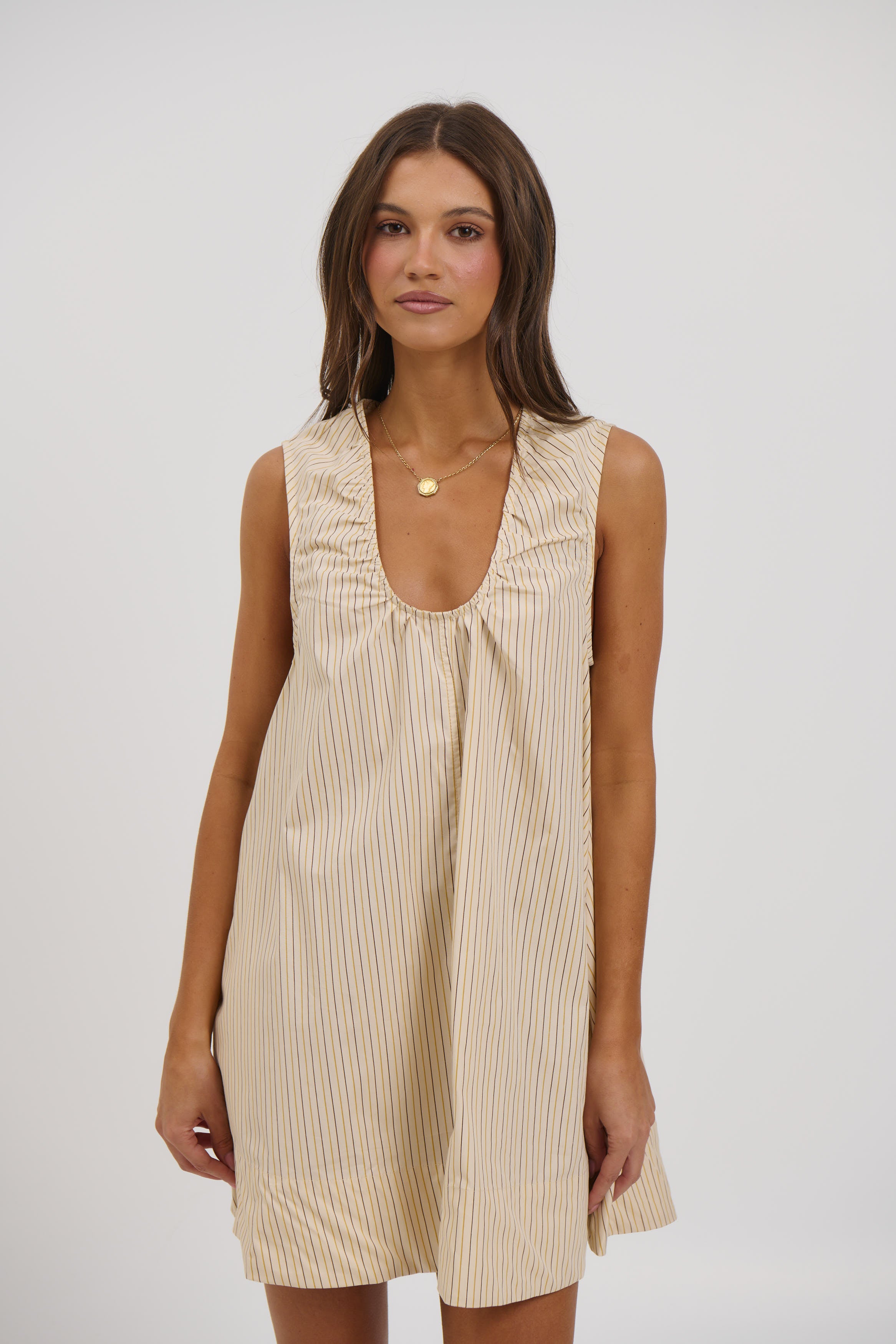 Sydney Mini Dress Beige Stripe