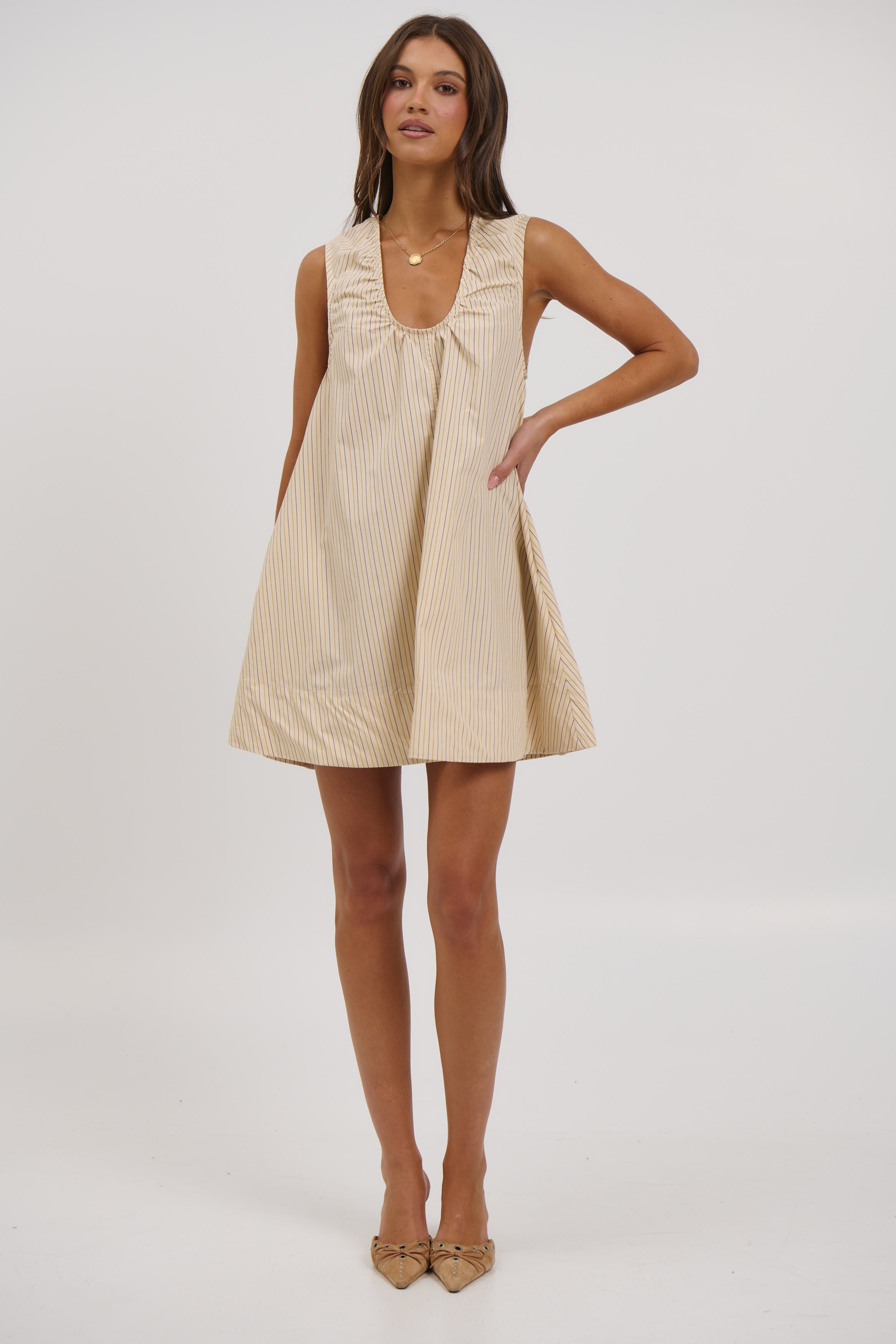 Sydney Mini Dress Beige Stripe