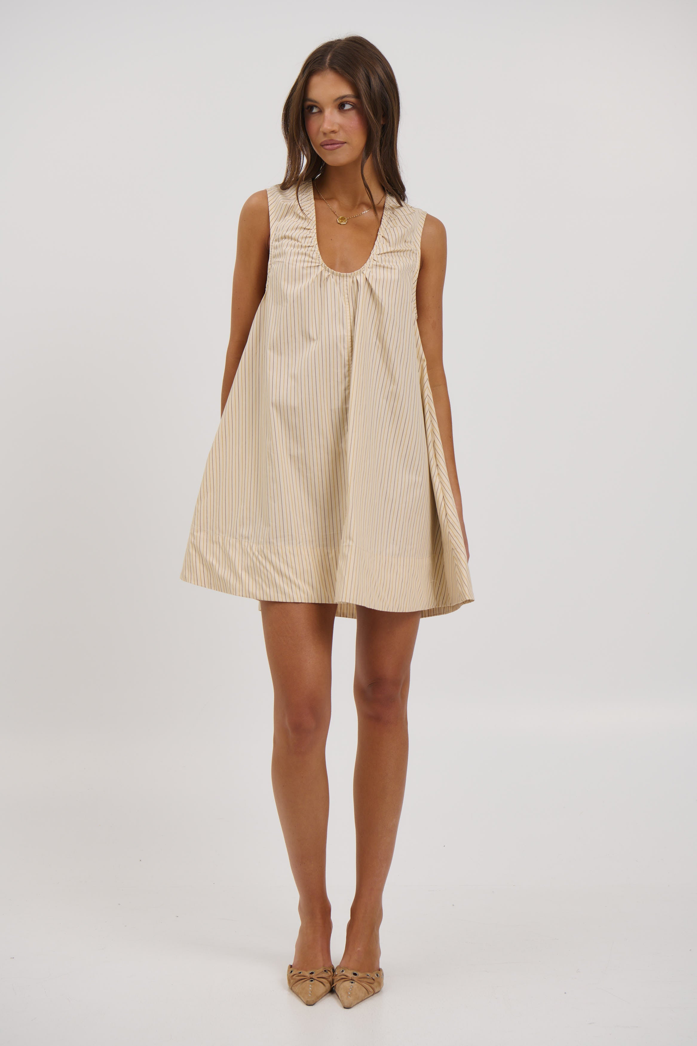 Sydney Mini Dress Beige Stripe