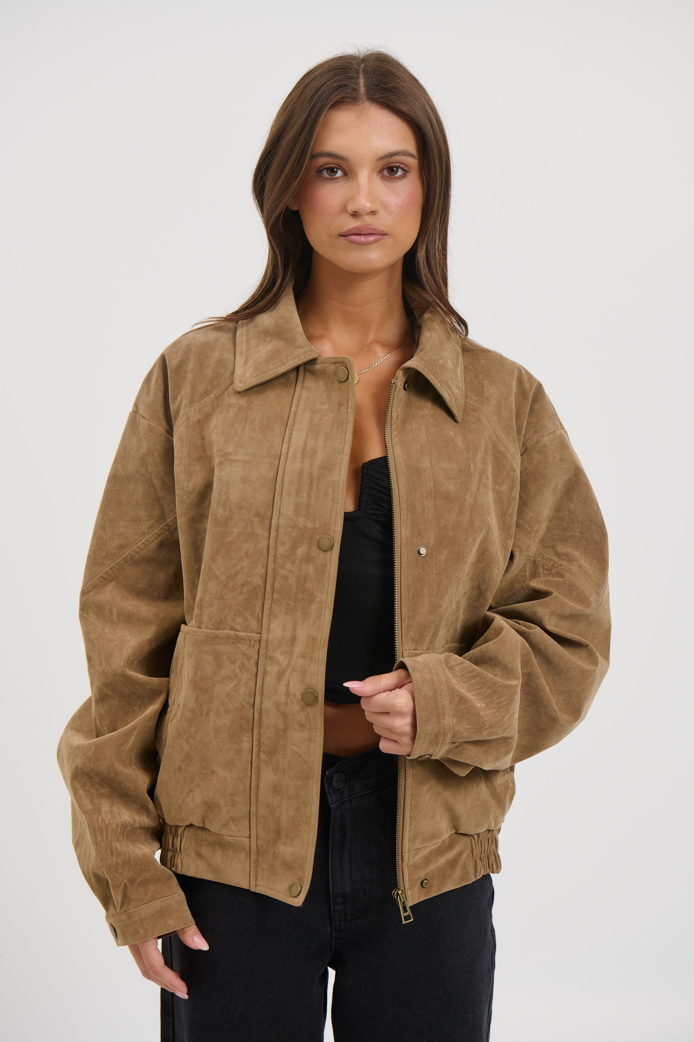 Jorja Suede Bomber Jacket Chocolate