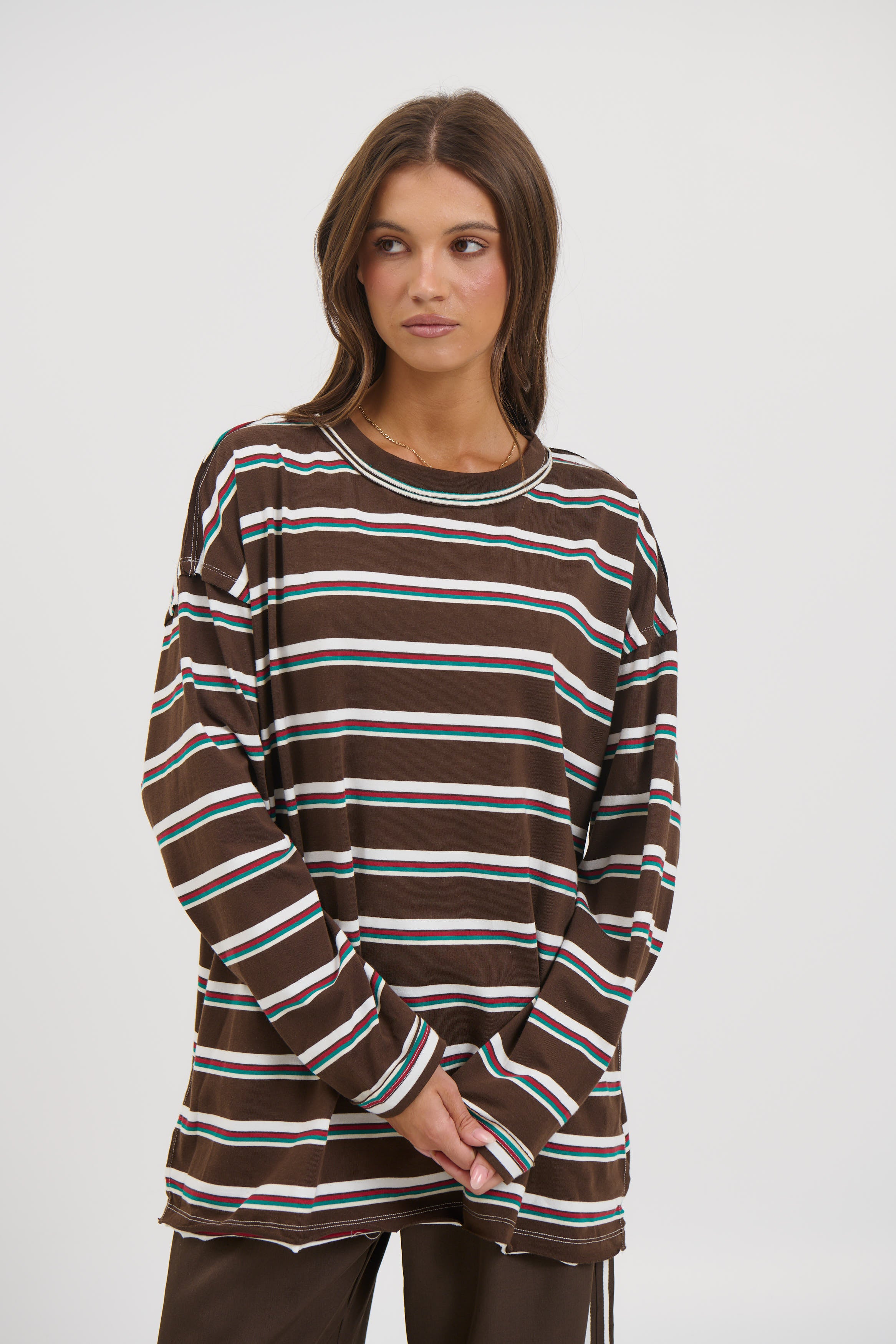 Horizon Long Sleeve Dark Chocolate Stripe