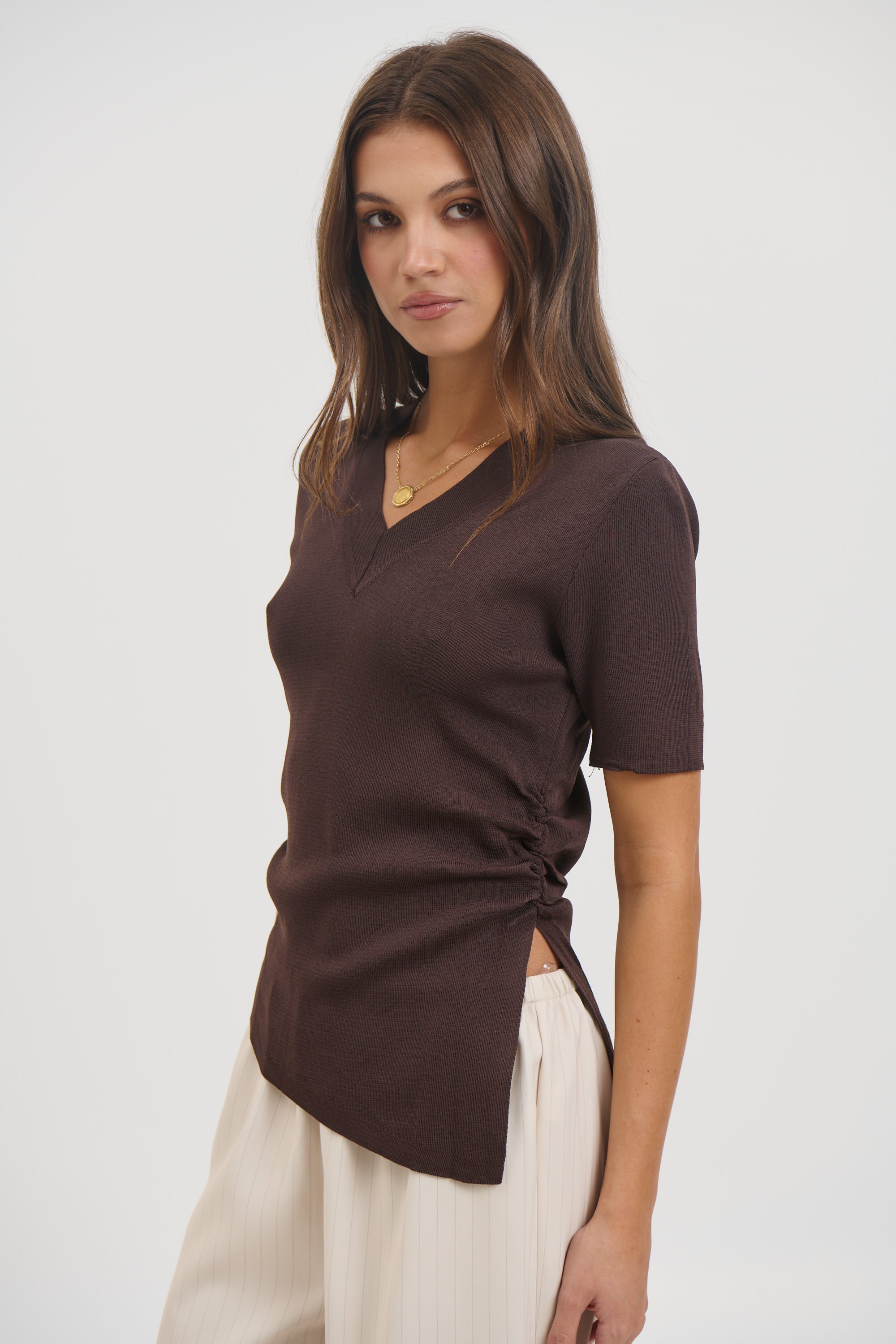 Maeve V Neck Top Chocolate