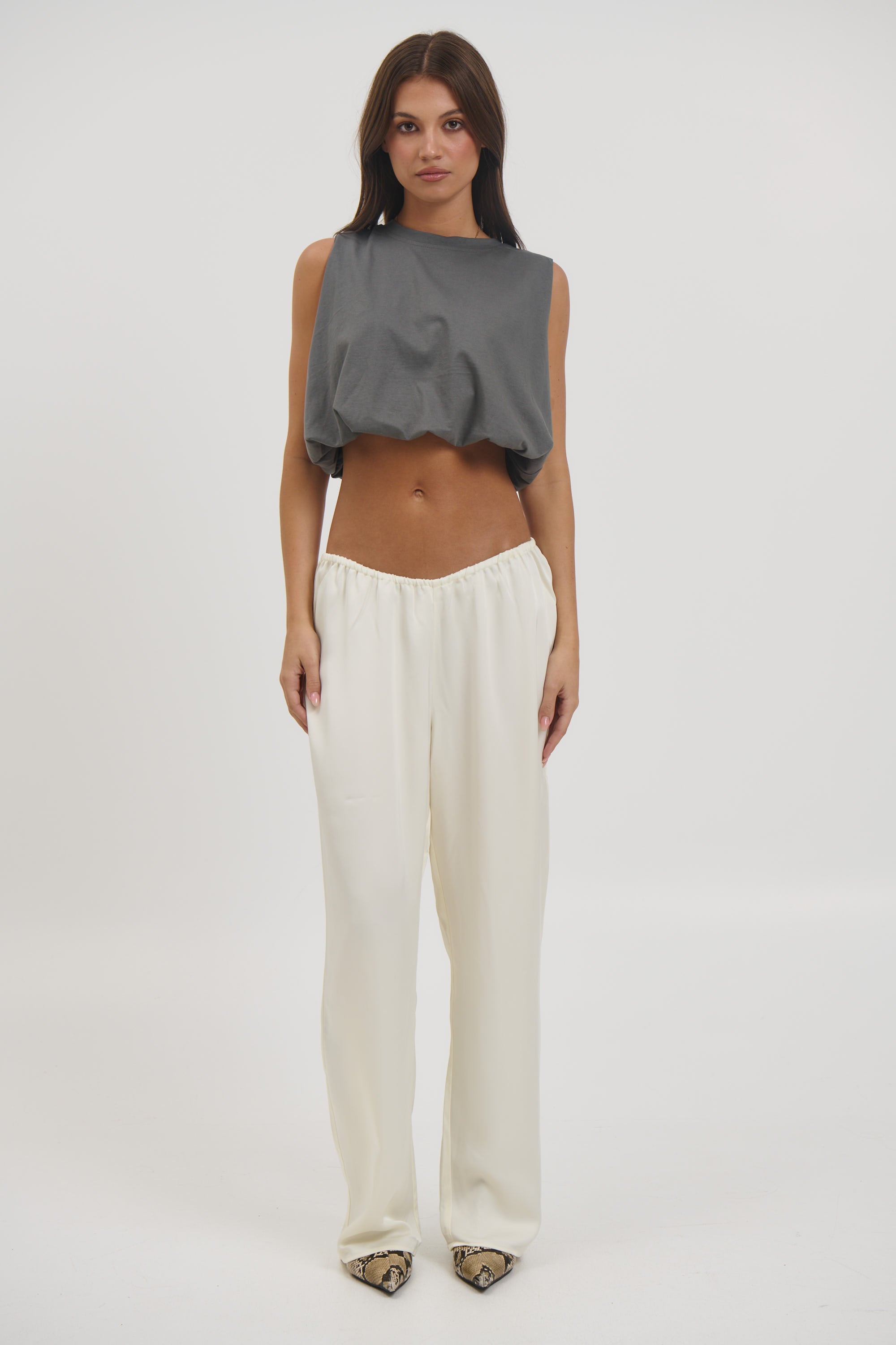 Emily Bubble Hem Top Dark Grey