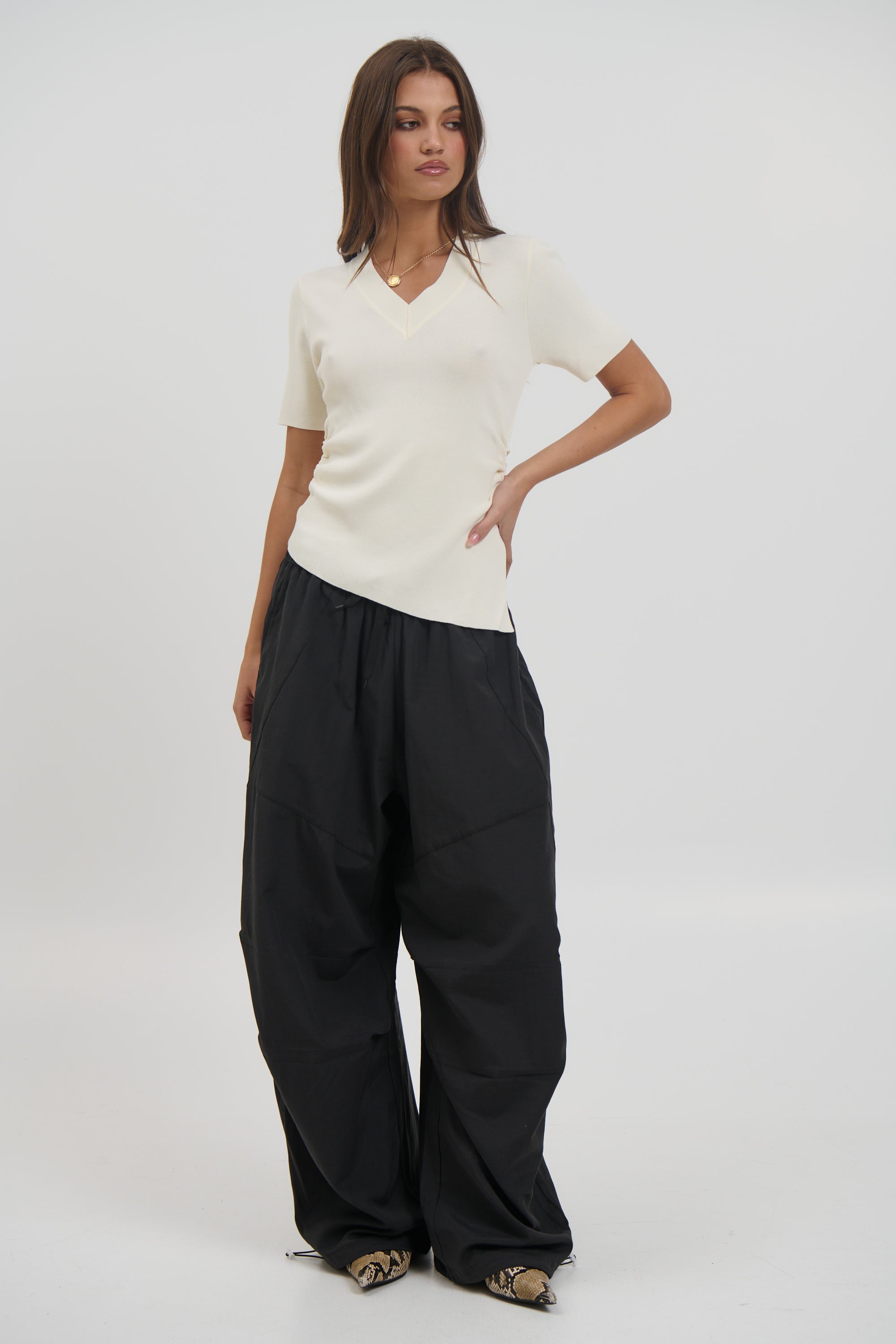 Maeve V Neck Top Beige