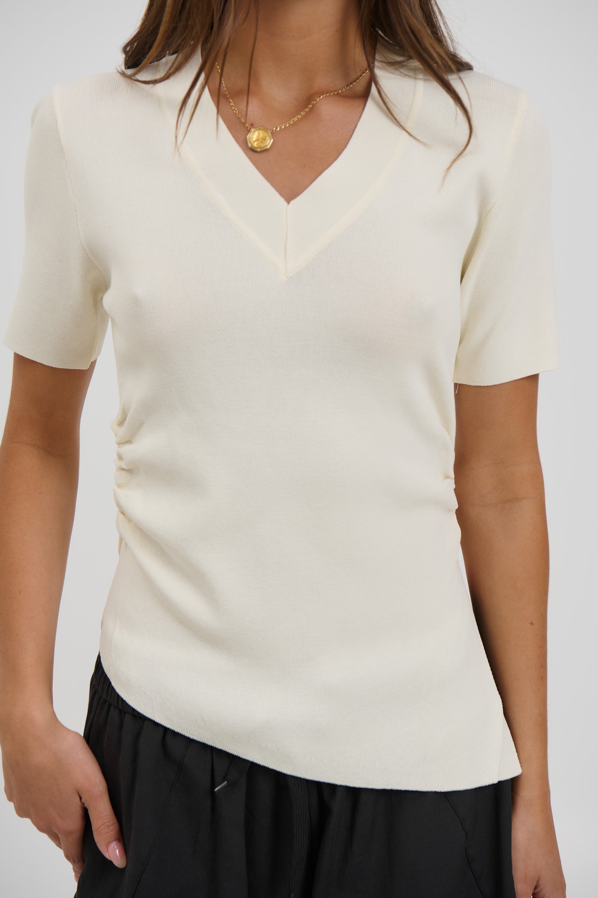 Maeve V Neck Top Beige