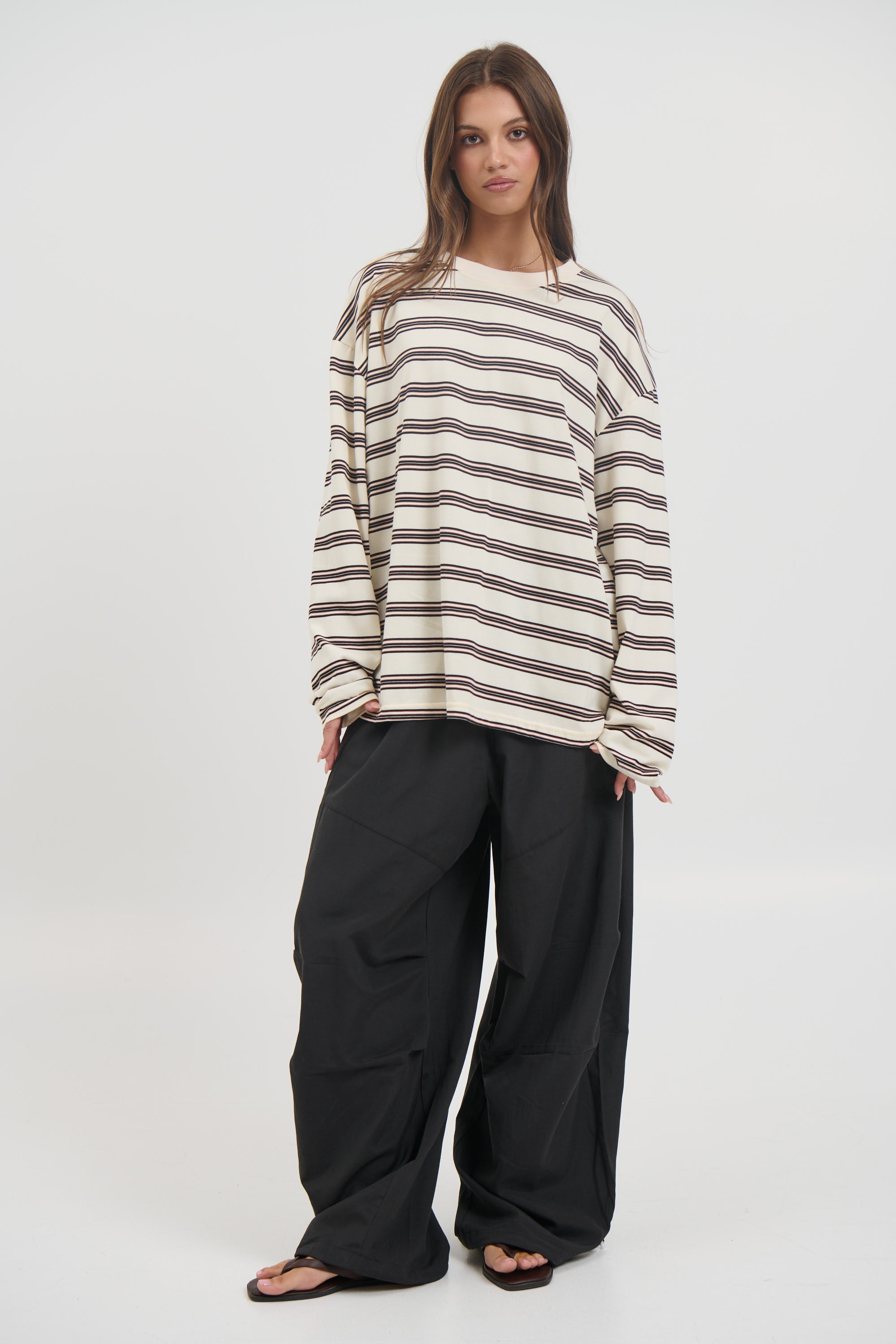 Jaida Long Sleeve Double Stripe Beige
