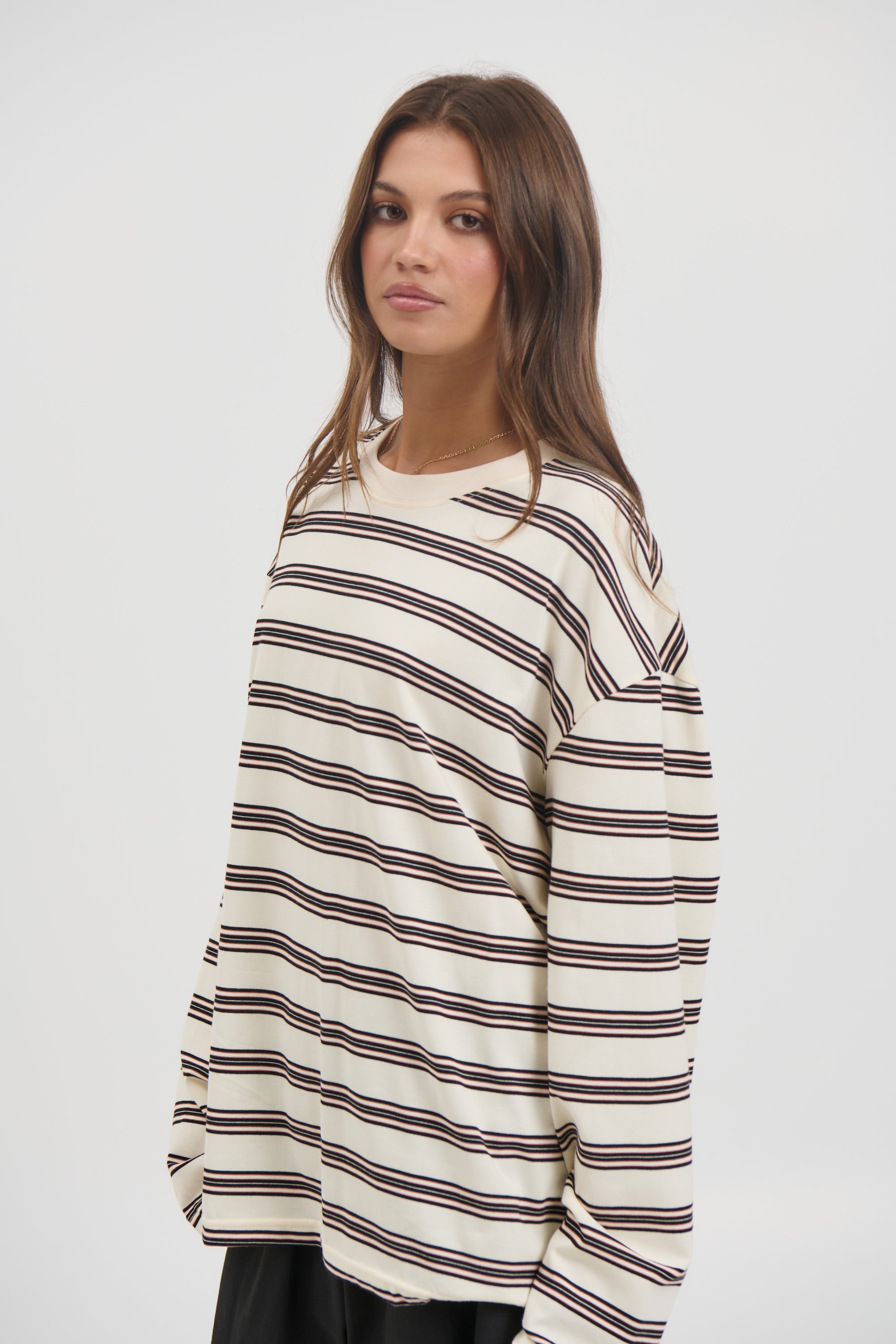 Jaida Long Sleeve Double Stripe Beige