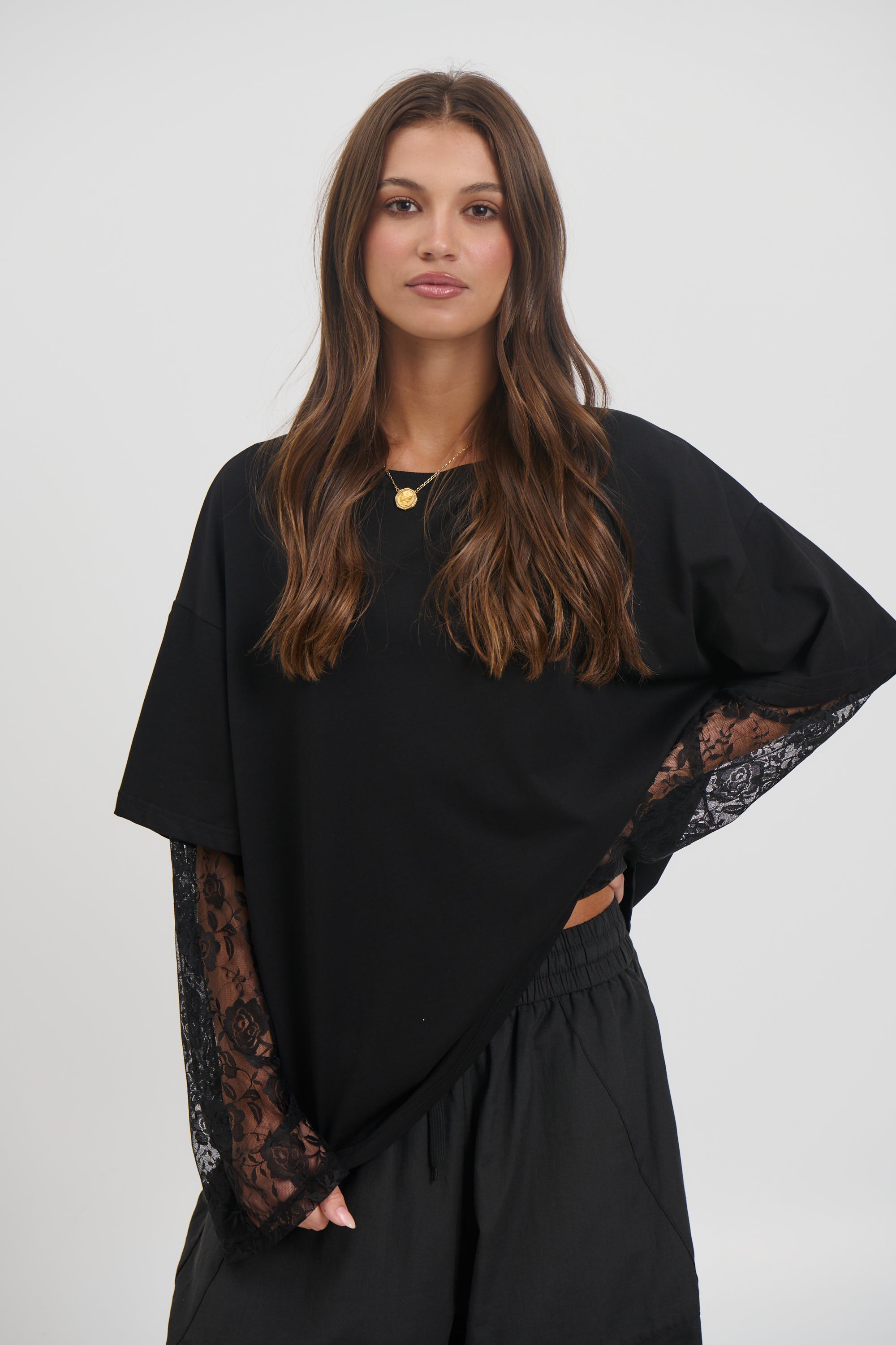 Francesca Lace Tee Black