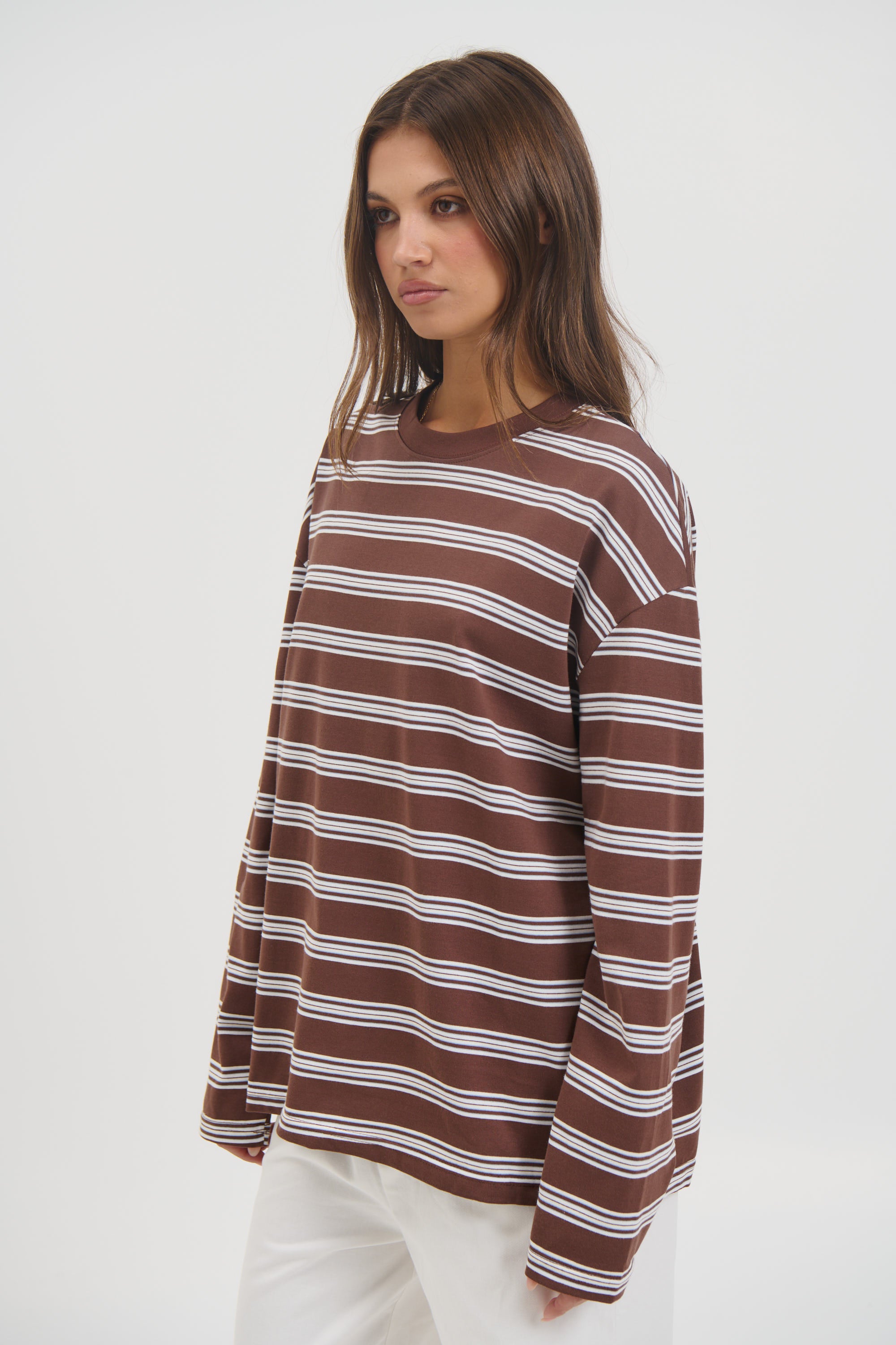Jaida Long Sleeve Double Stripe Chocolate