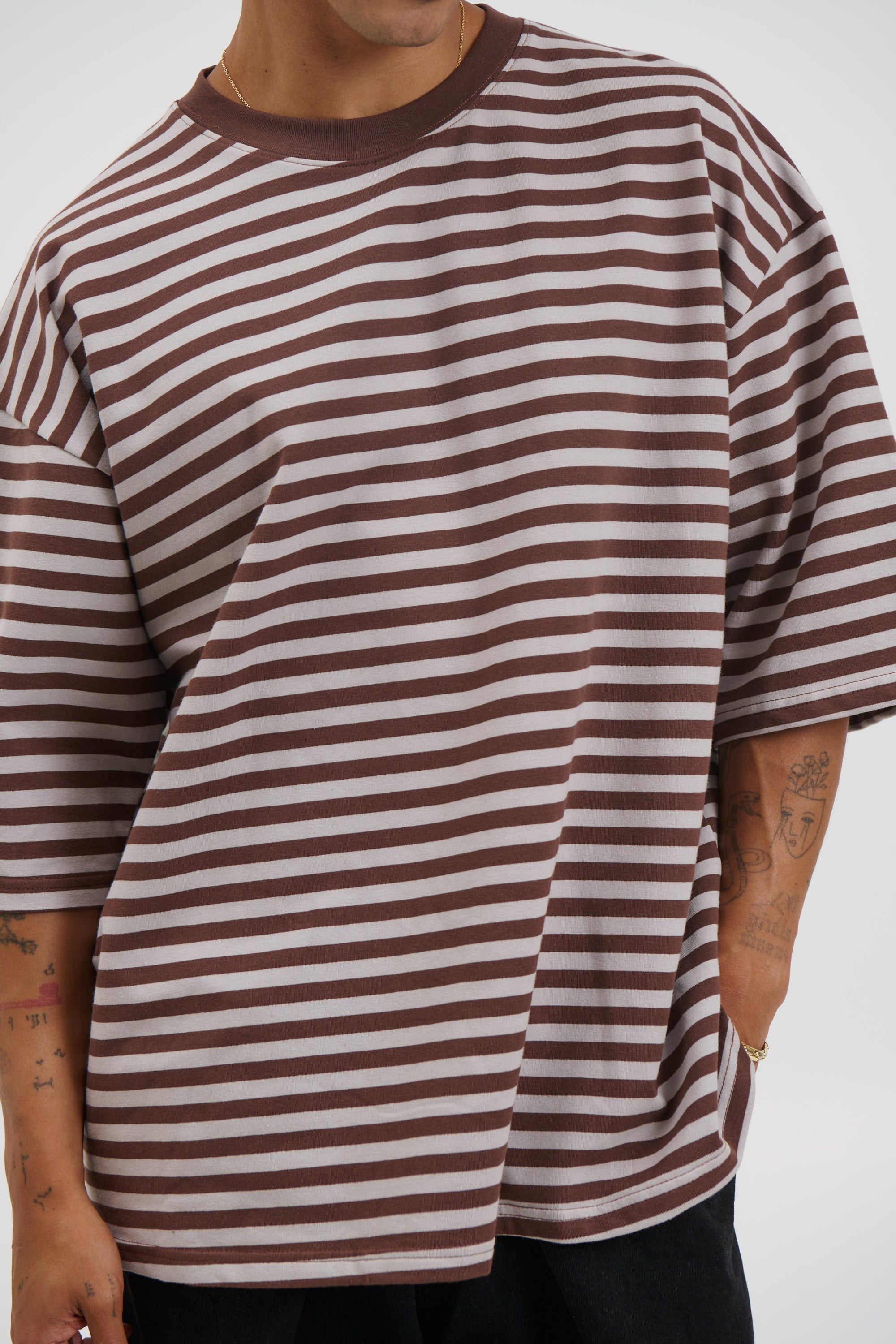 Lesley Stripe Crew Tee Choc