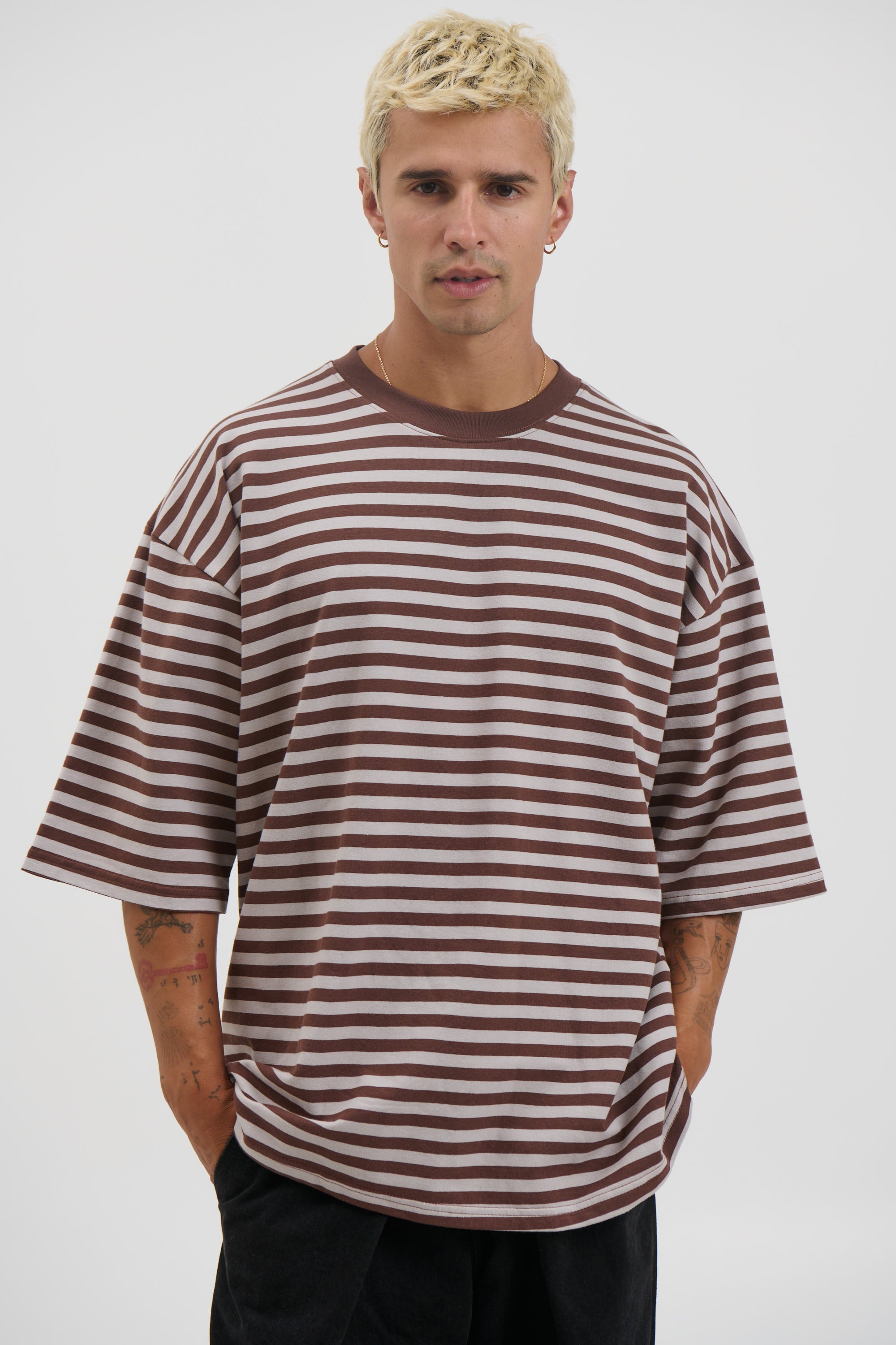 Lesley Stripe Crew Tee Choc