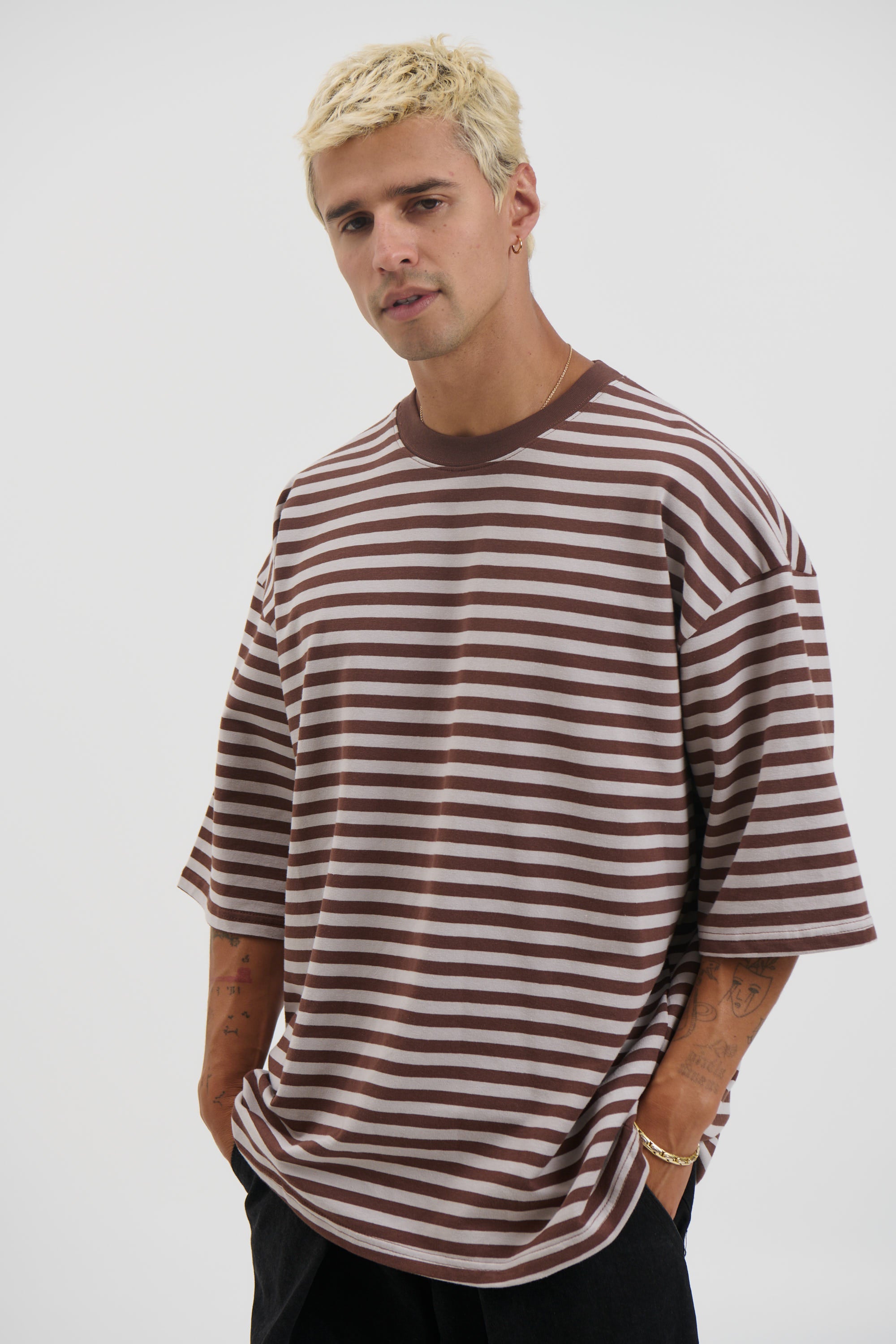 Lesley Stripe Crew Tee Choc
