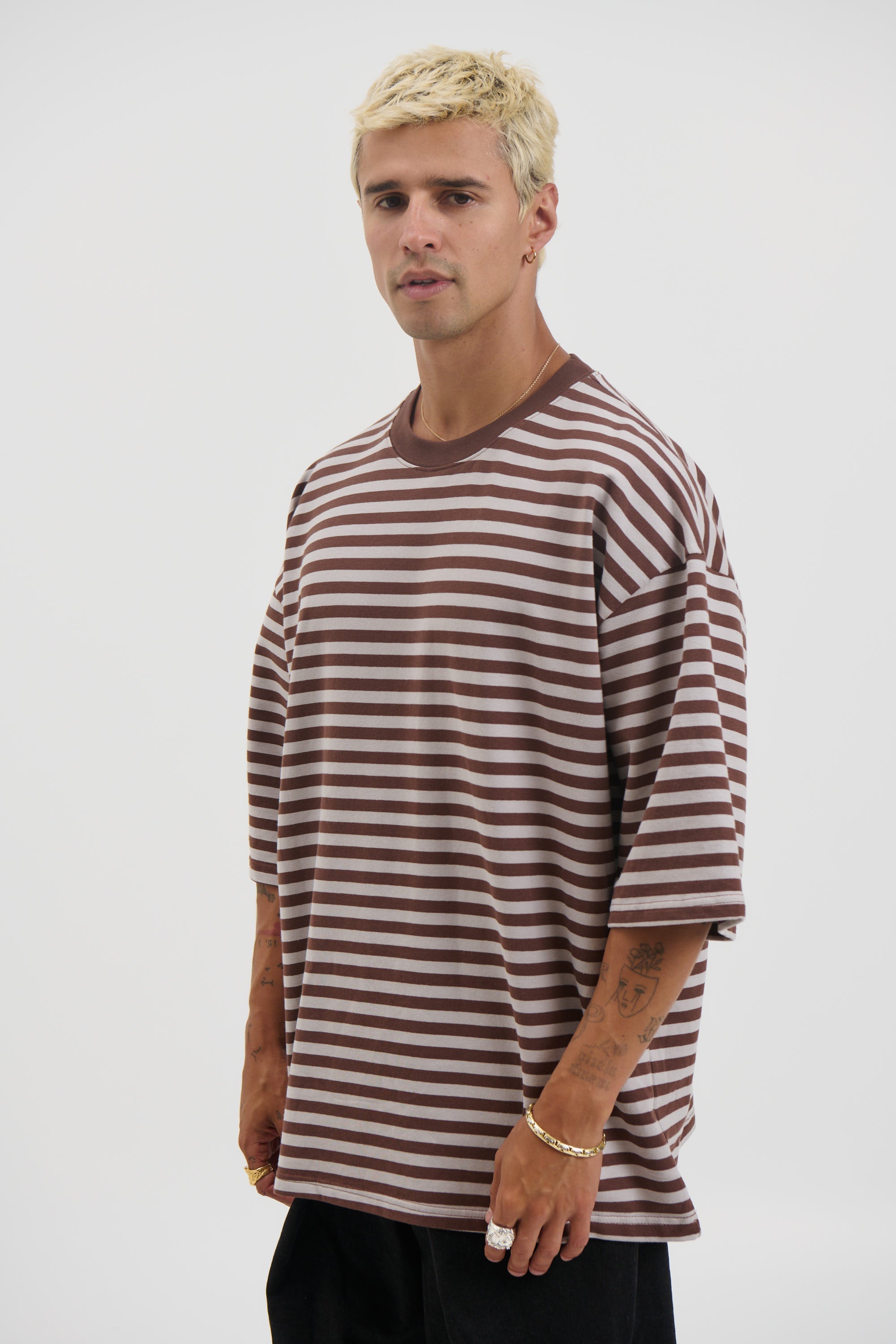 Lesley Stripe Crew Tee Choc
