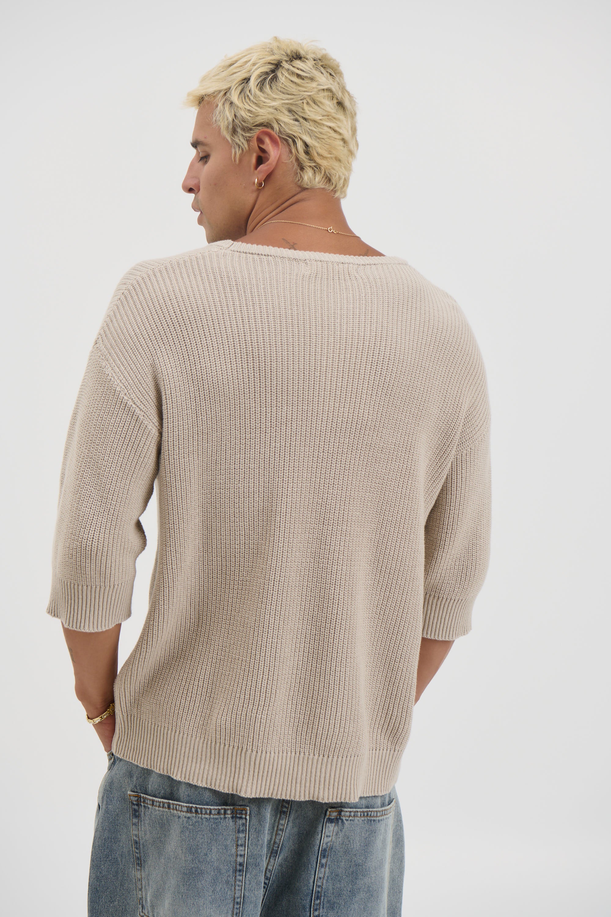 Drop Sleeve Knitted Tee Stone