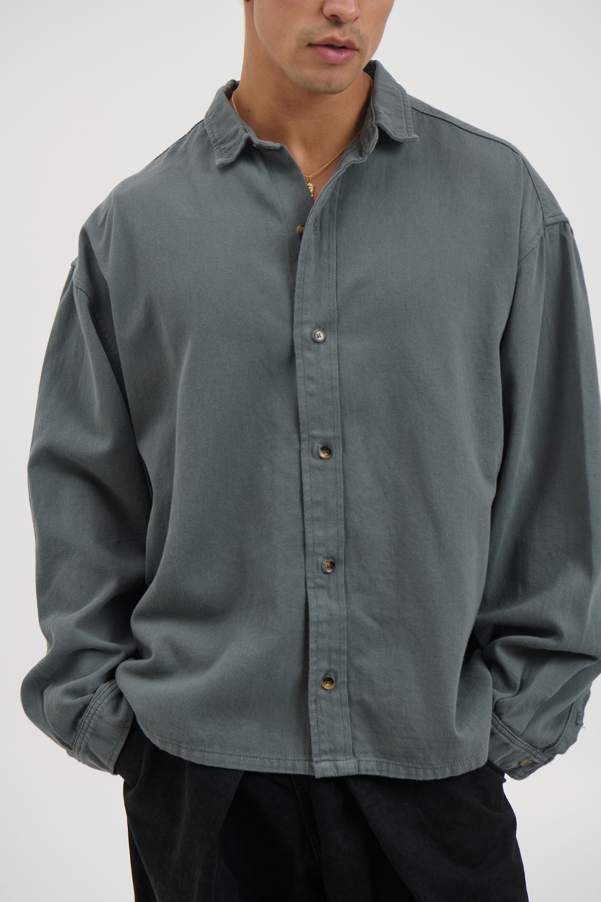 Phillip Washed Cotton Overshirt Grey