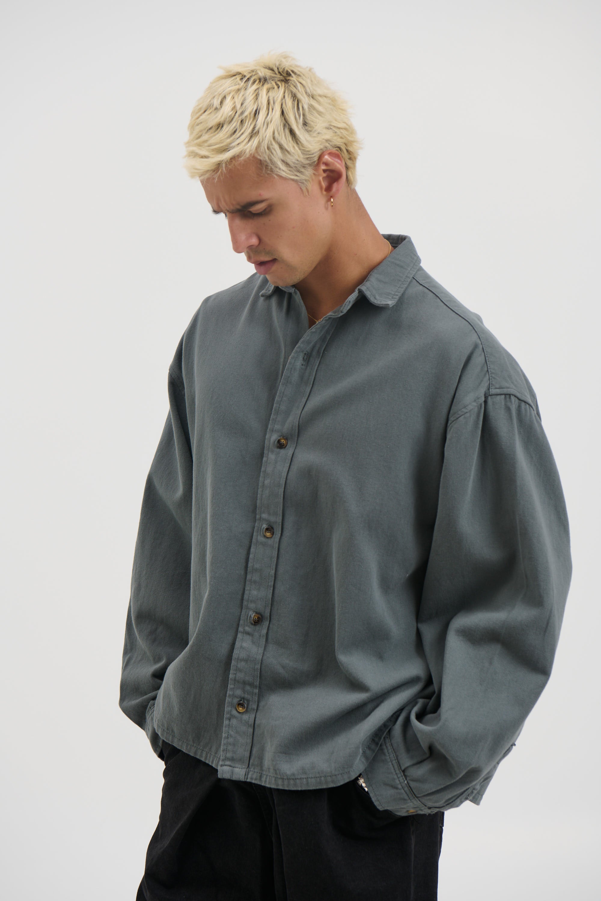 Phillip Washed Cotton Overshirt Grey