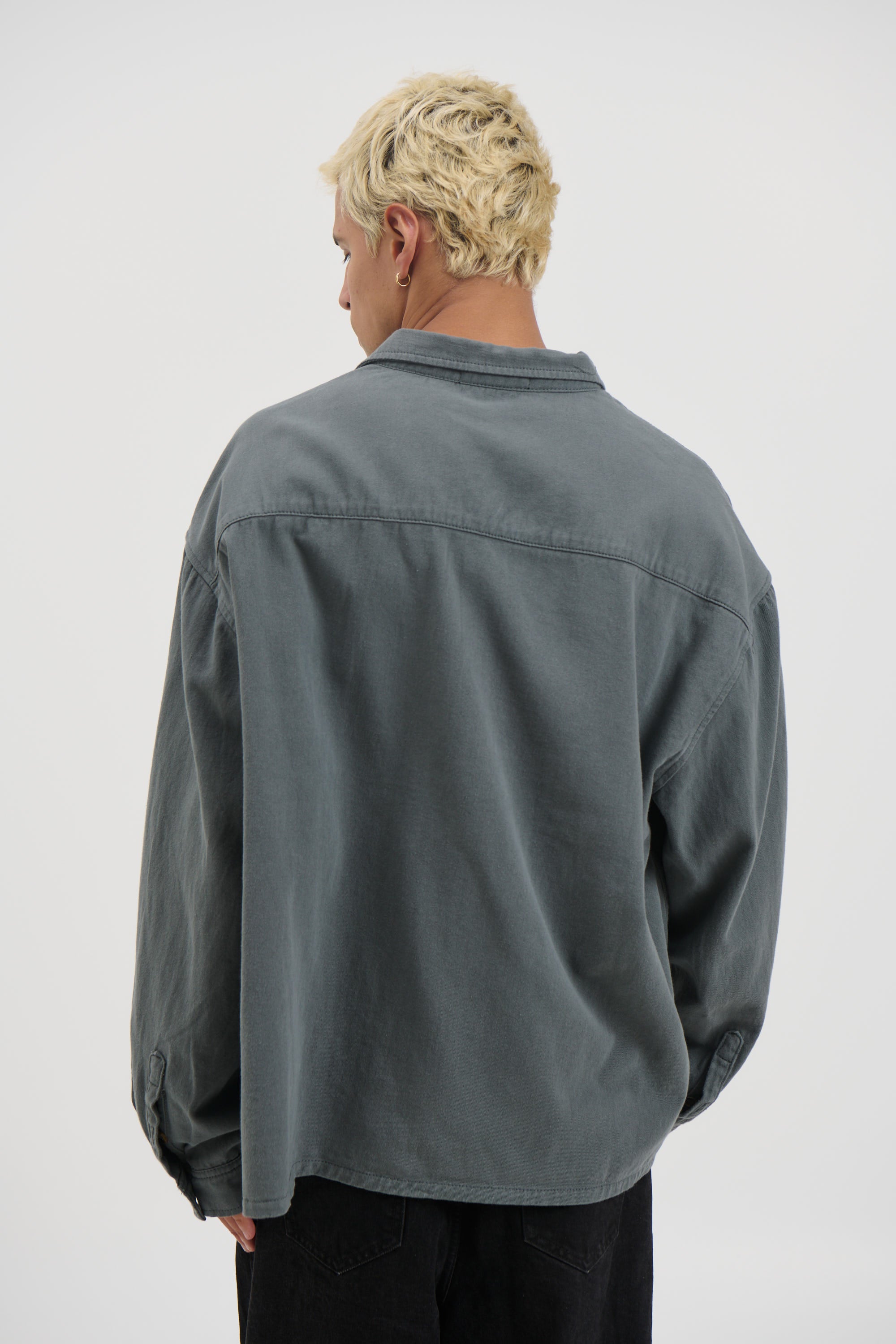 Phillip Washed Cotton Overshirt Grey