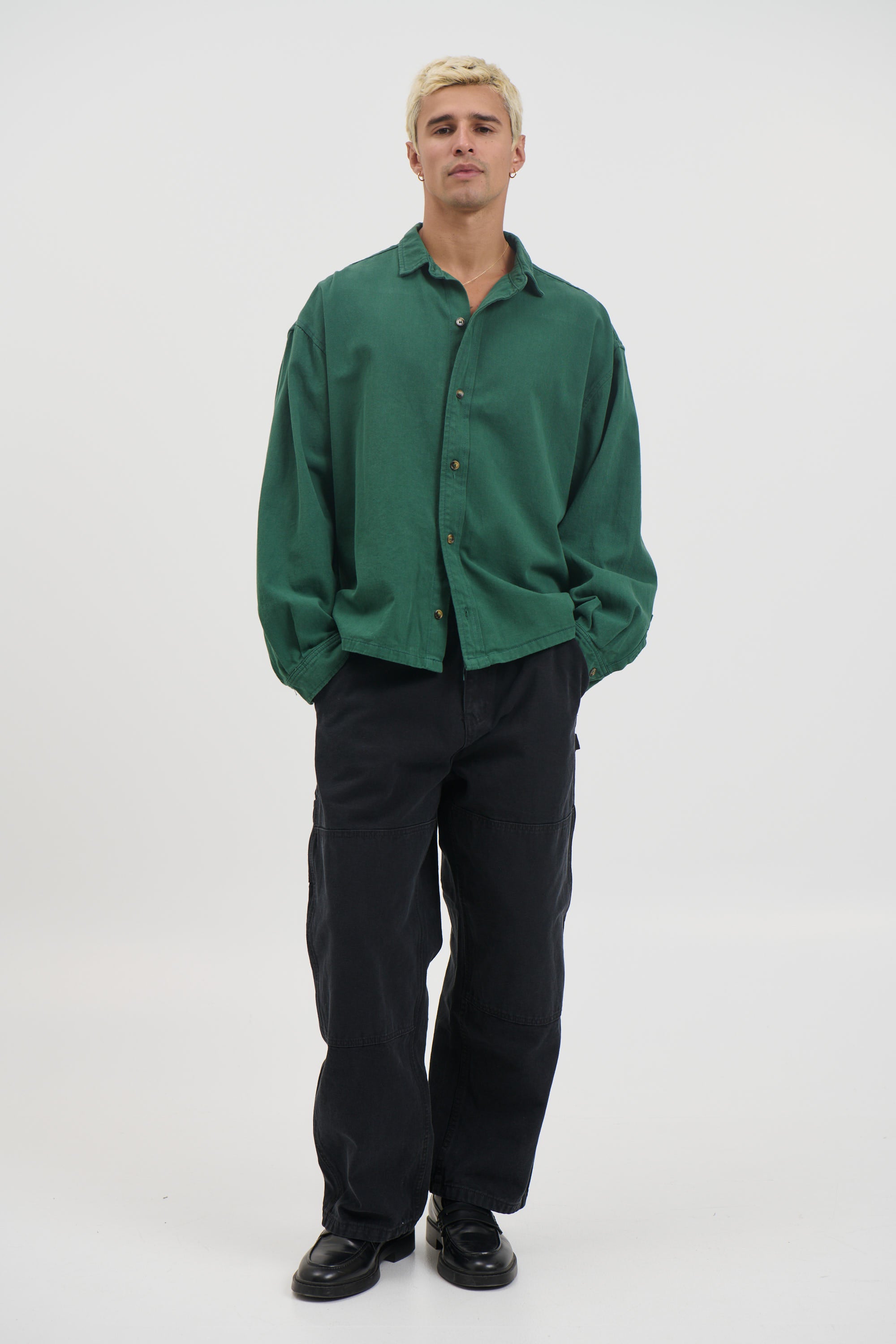 Phillip Washed Cotton Overshirt Green