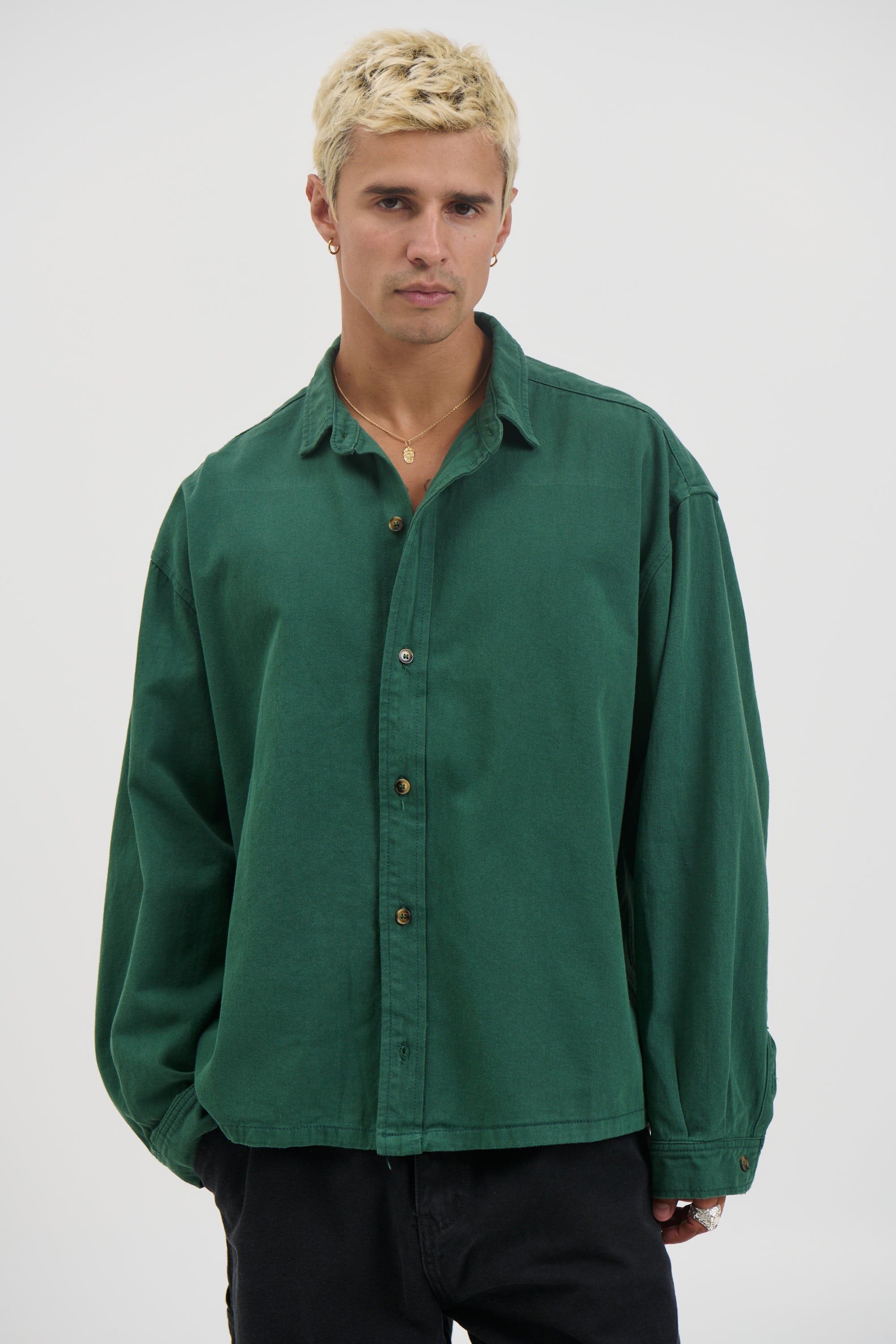 Phillip Washed Cotton Overshirt Green