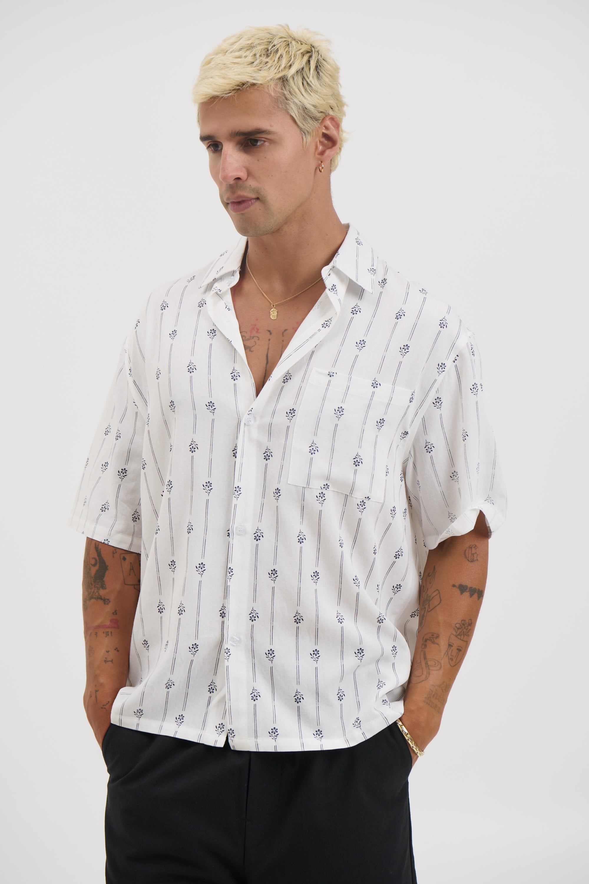 Jayden Stripe Floral Shirt White