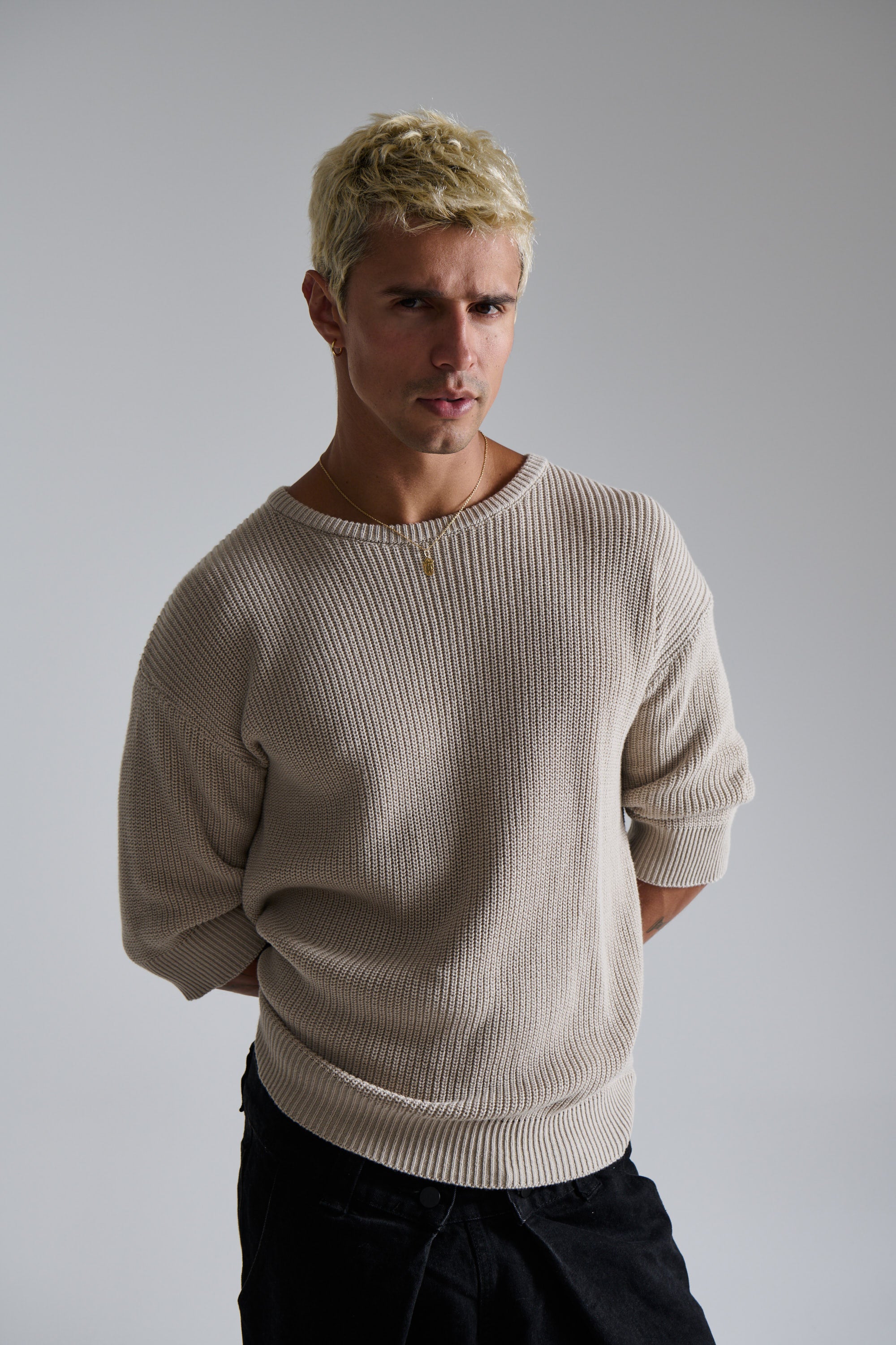 Drop Sleeve Knitted Tee Stone