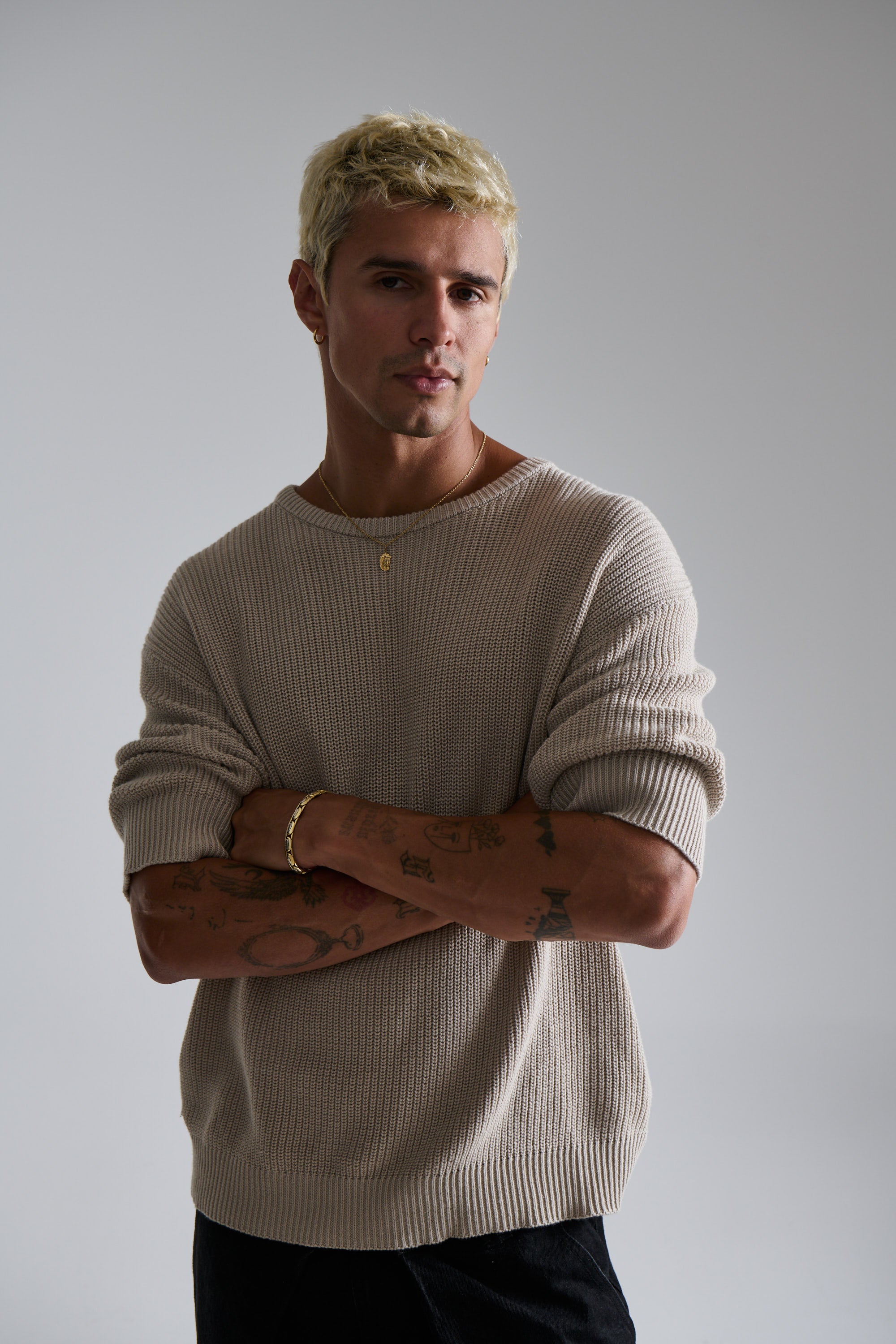 Drop Sleeve Knitted Tee Stone