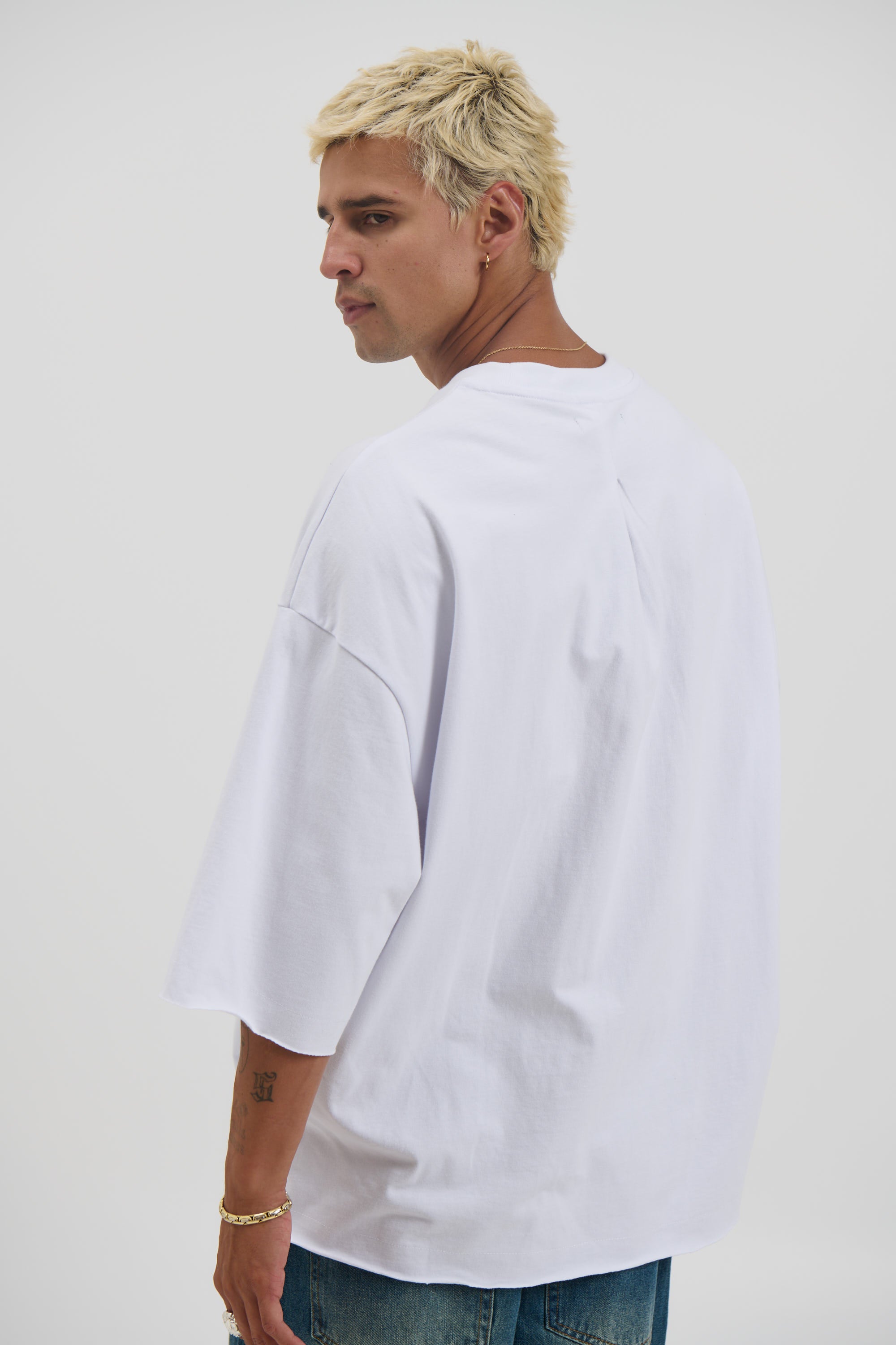 Raw Hem Crew Neck Tee White