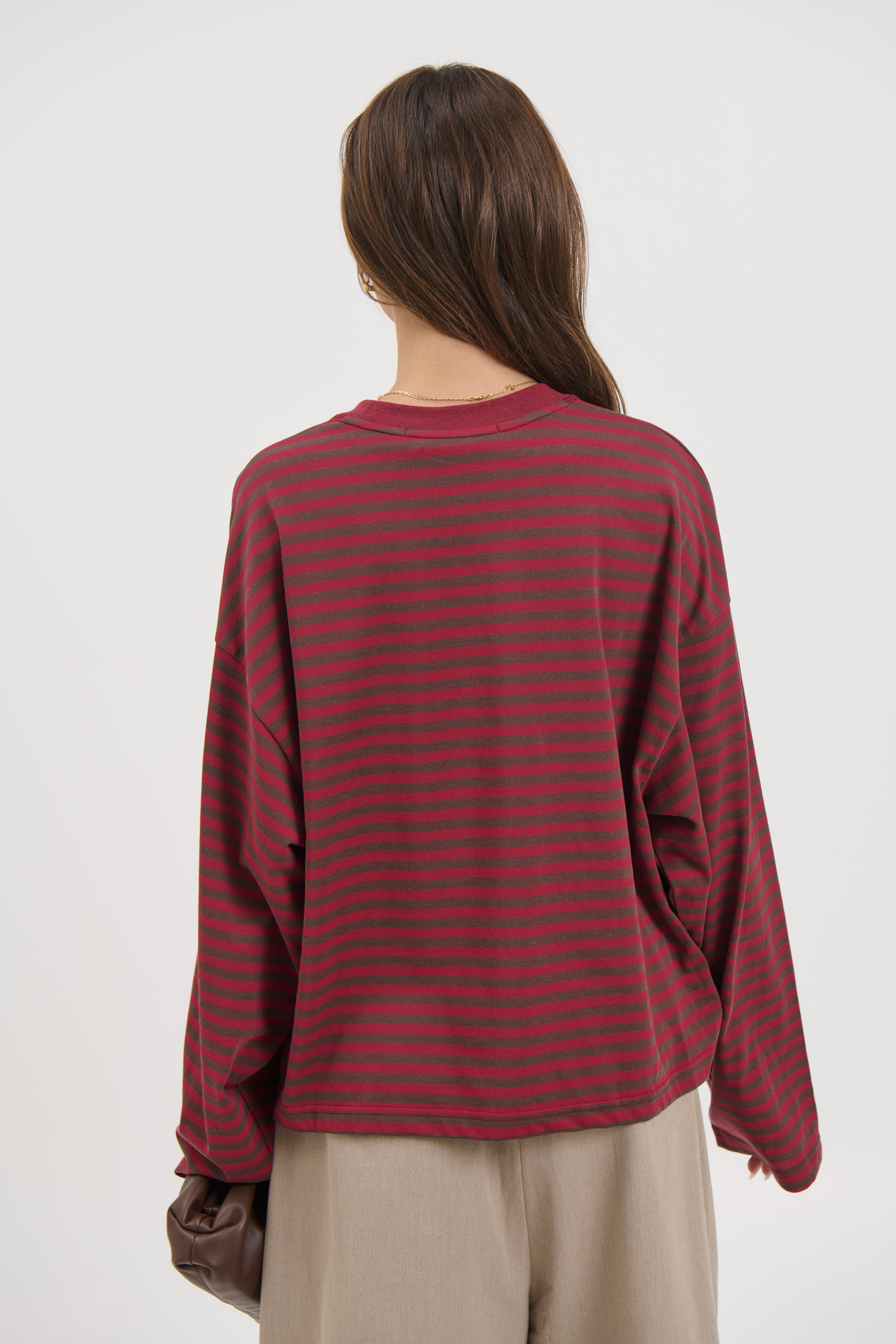 Bloom Long Sleeve Chocolate Wine Stripe