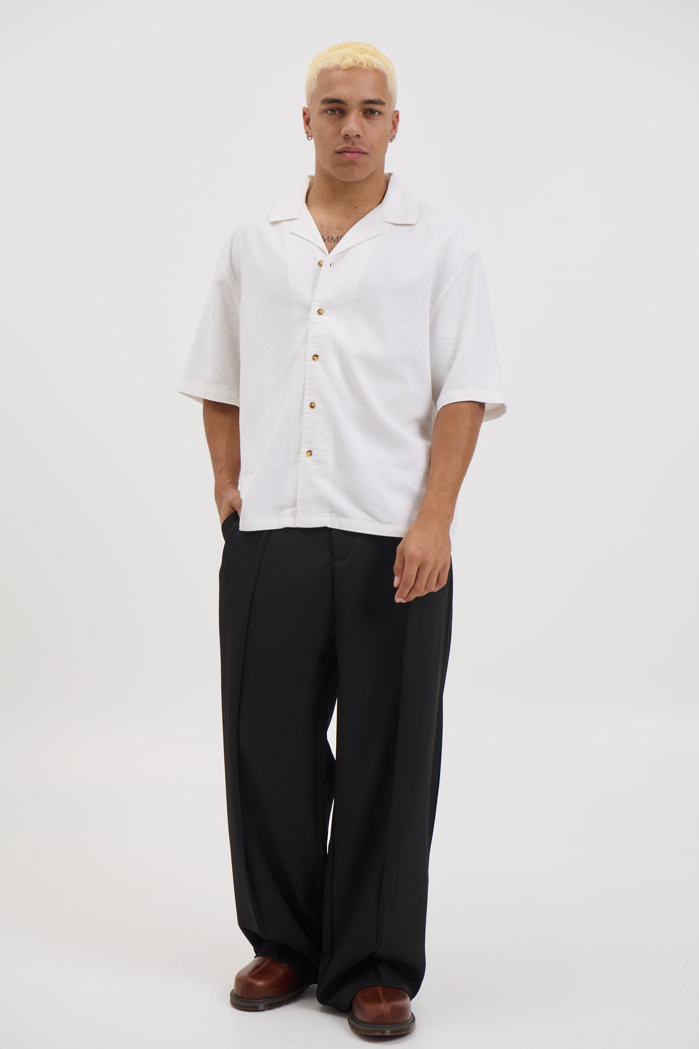 Raf Cropped Shirt Linen White