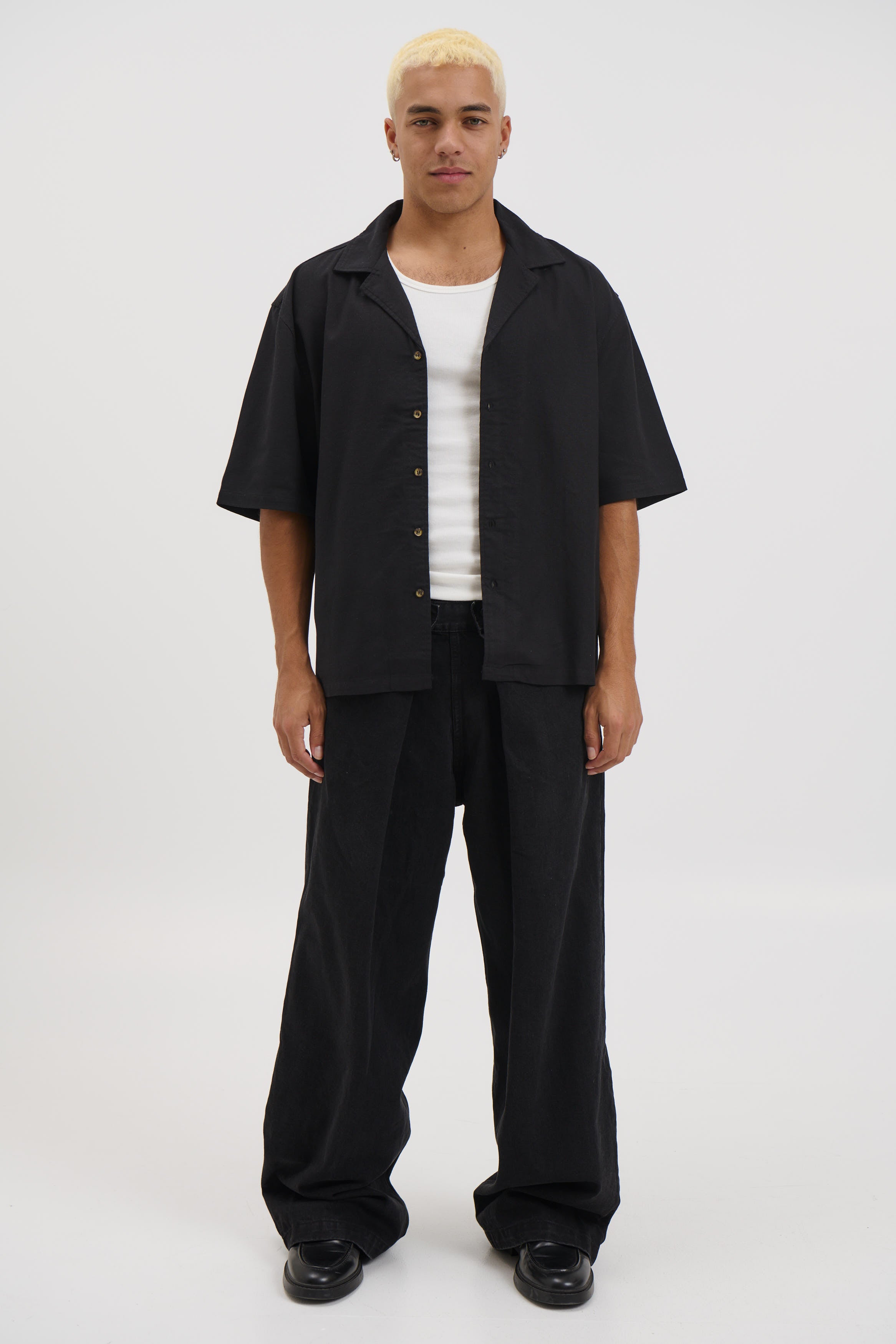 Raf Cropped Shirt Linen Black