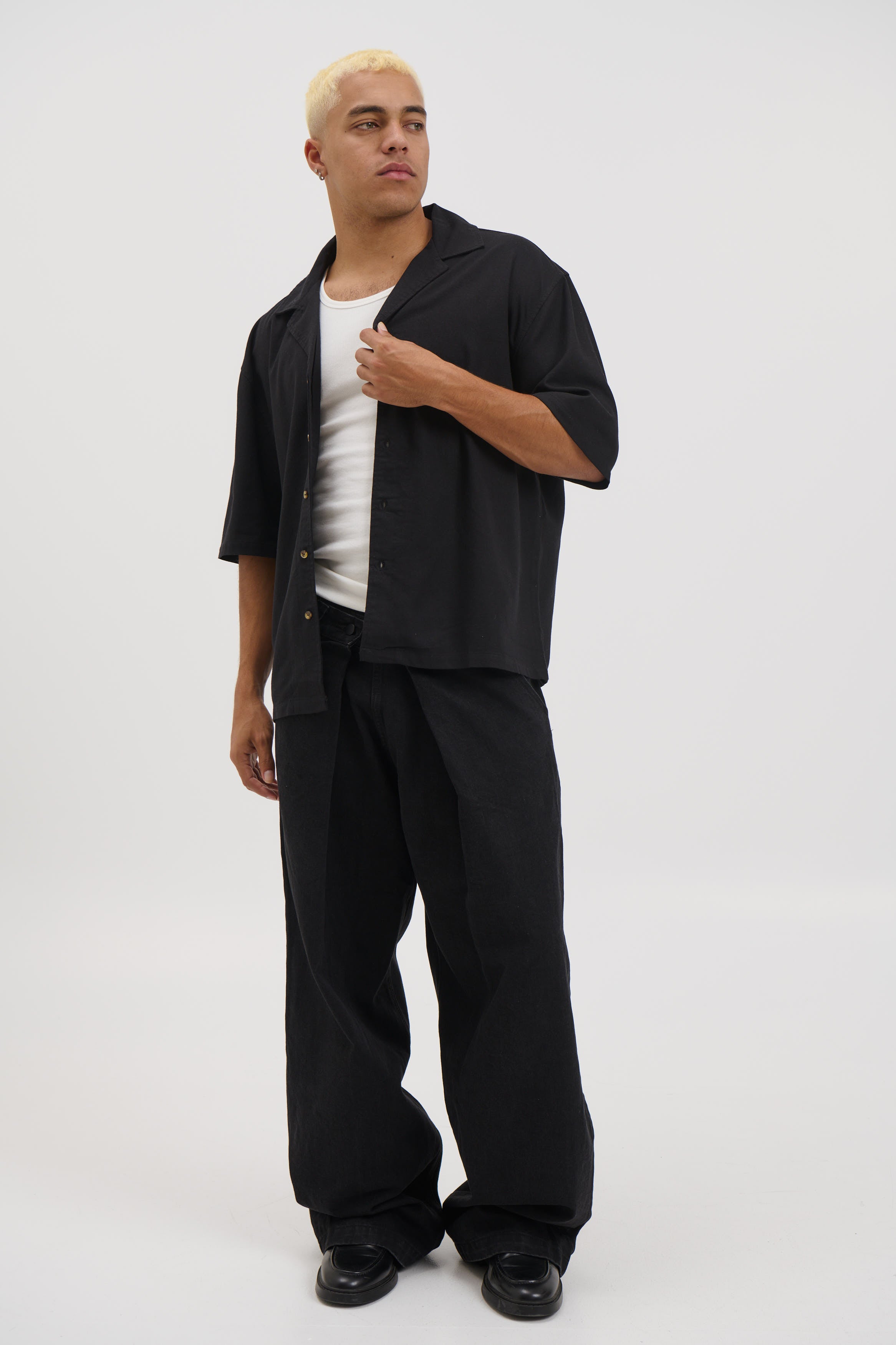 Raf Cropped Shirt Linen Black