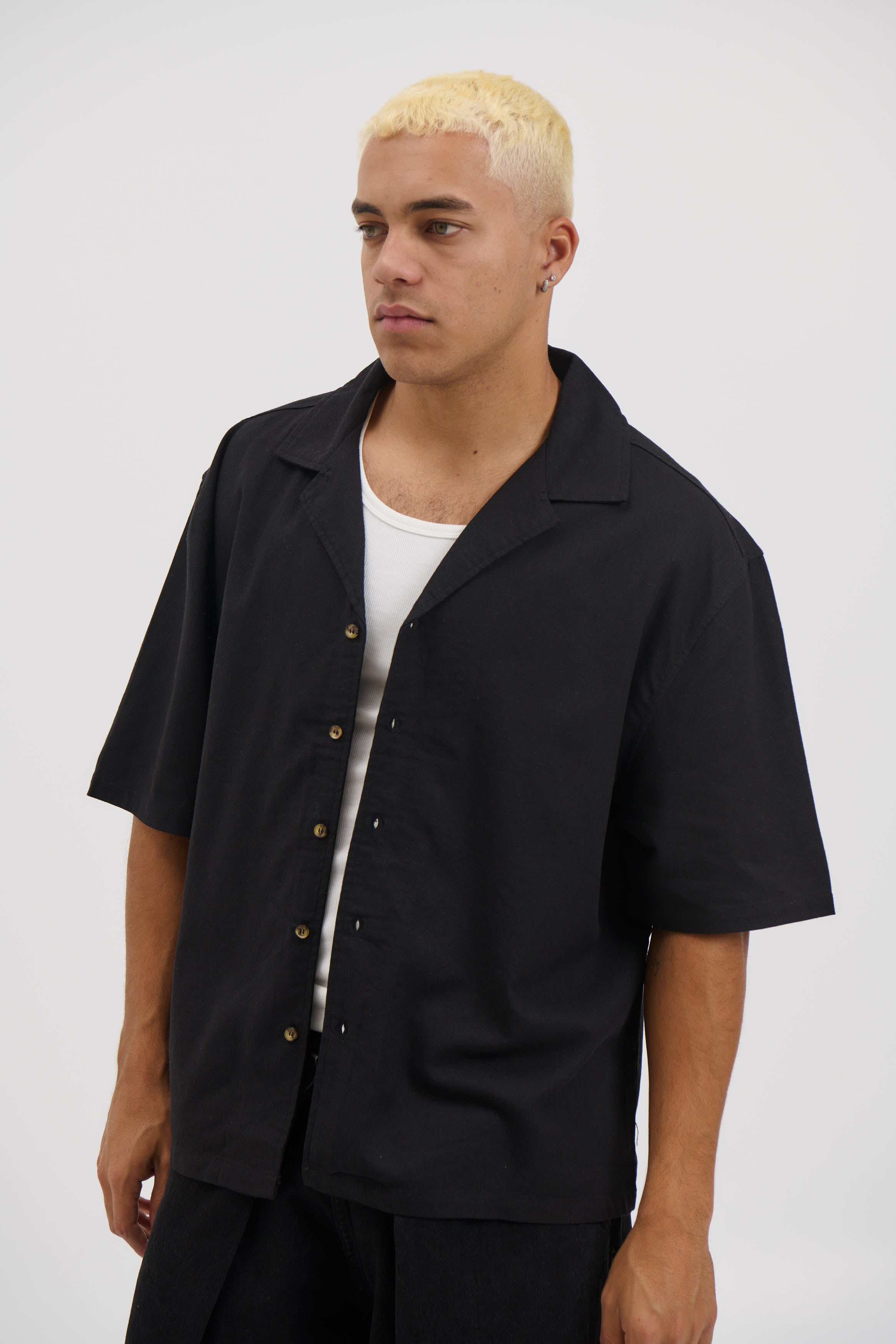 Raf Cropped Shirt Linen Black
