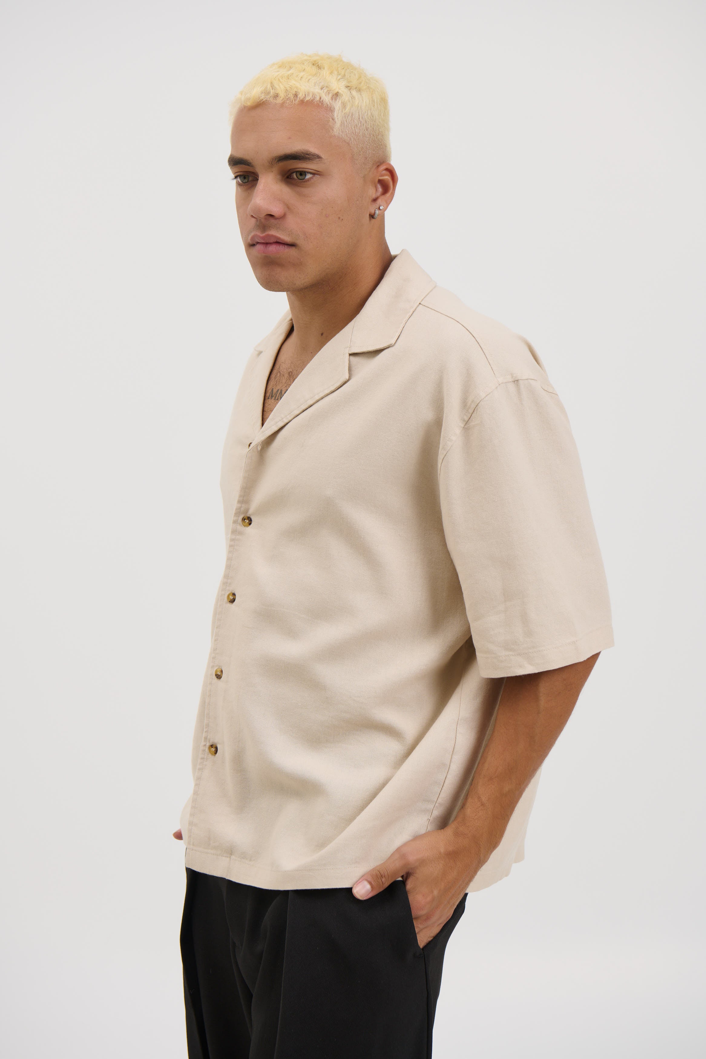 Raf Cropped Shirt Linen Oat