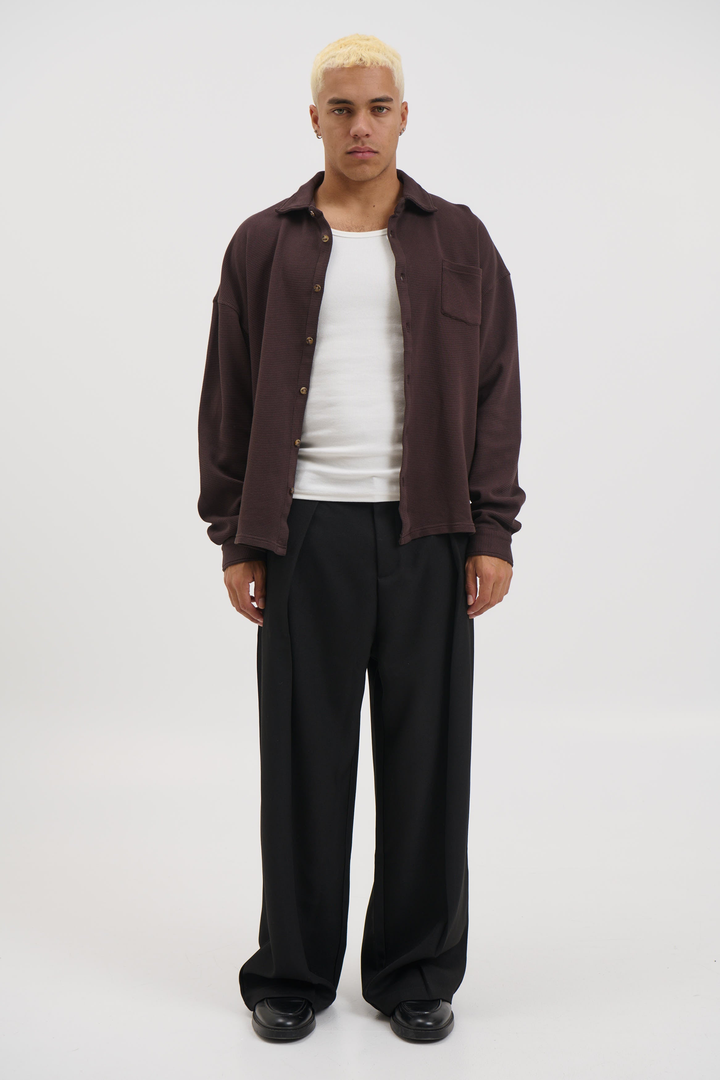 Long Sleeve Waffle Shirt Choc