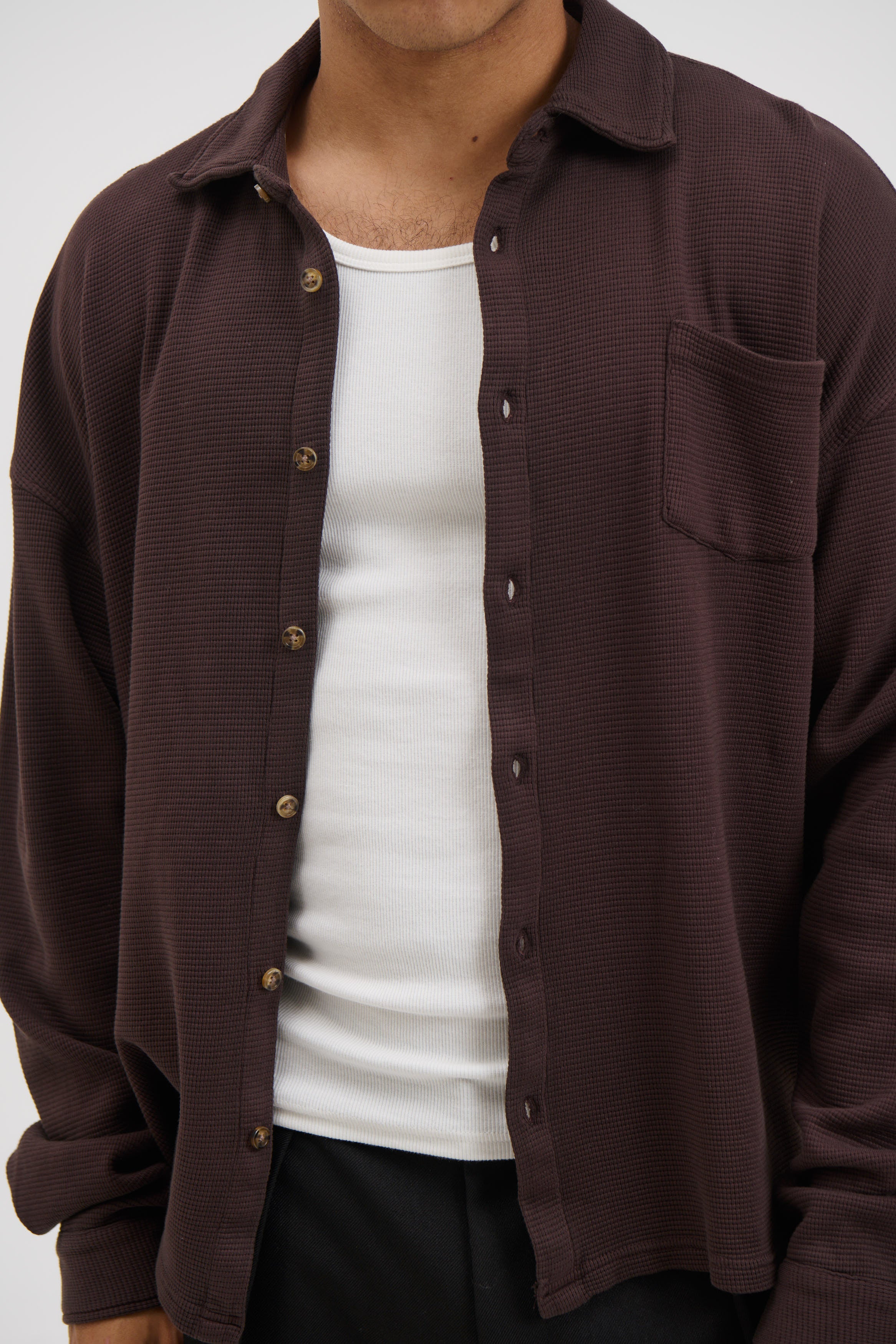 Long Sleeve Waffle Shirt Choc