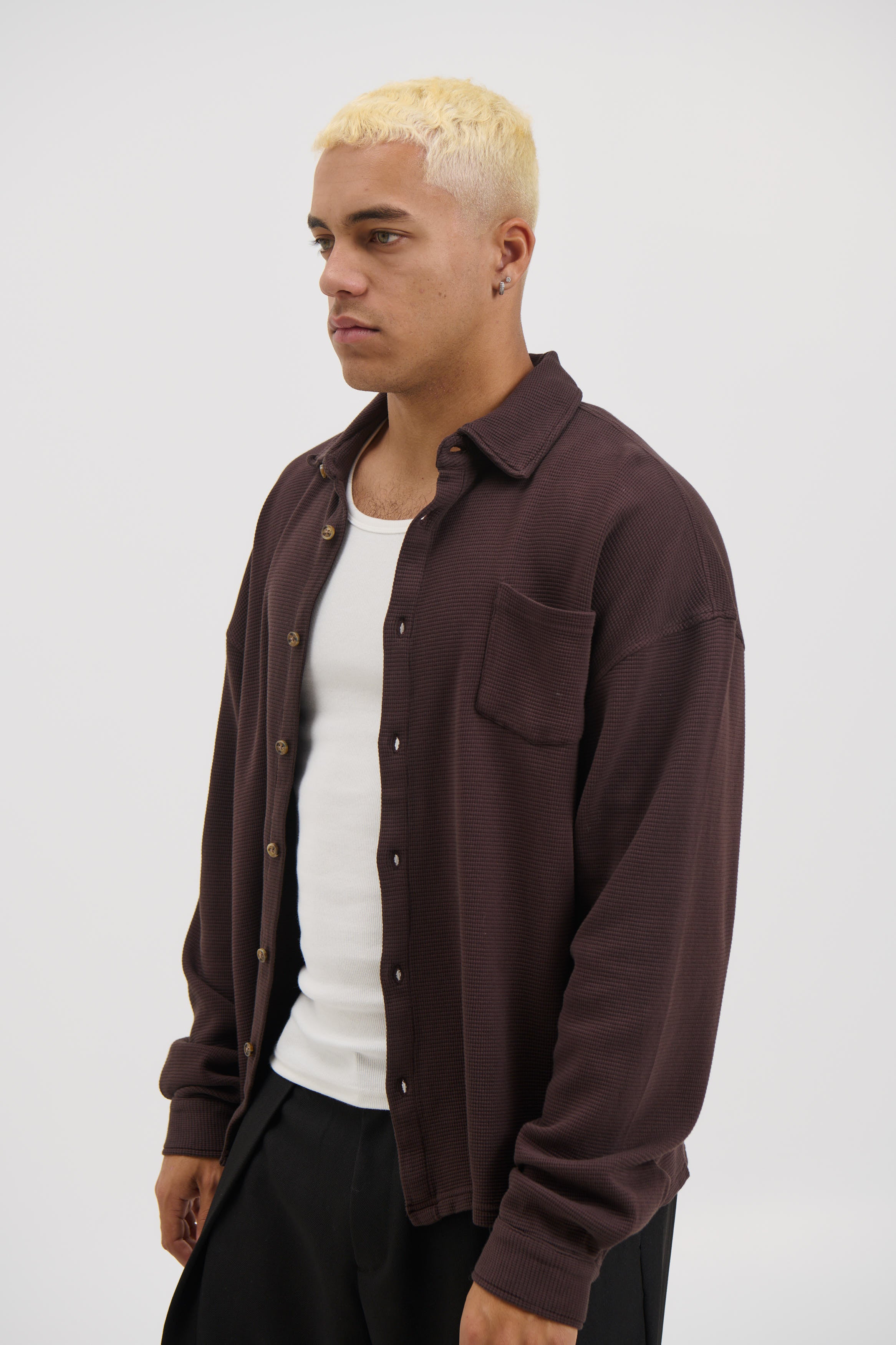 Long Sleeve Waffle Shirt Choc