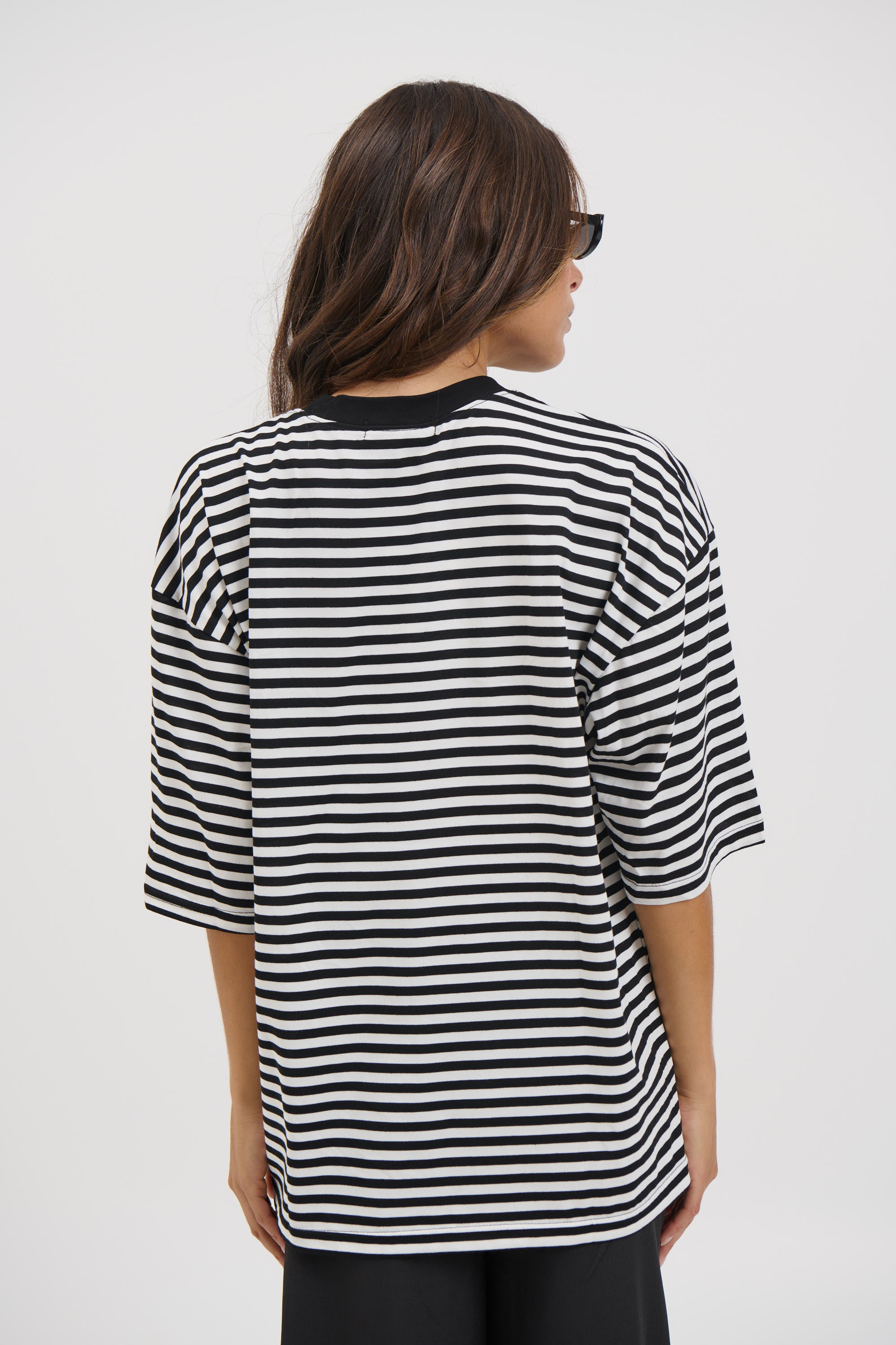 Unisex Lesley Stripe Crew Tee Black