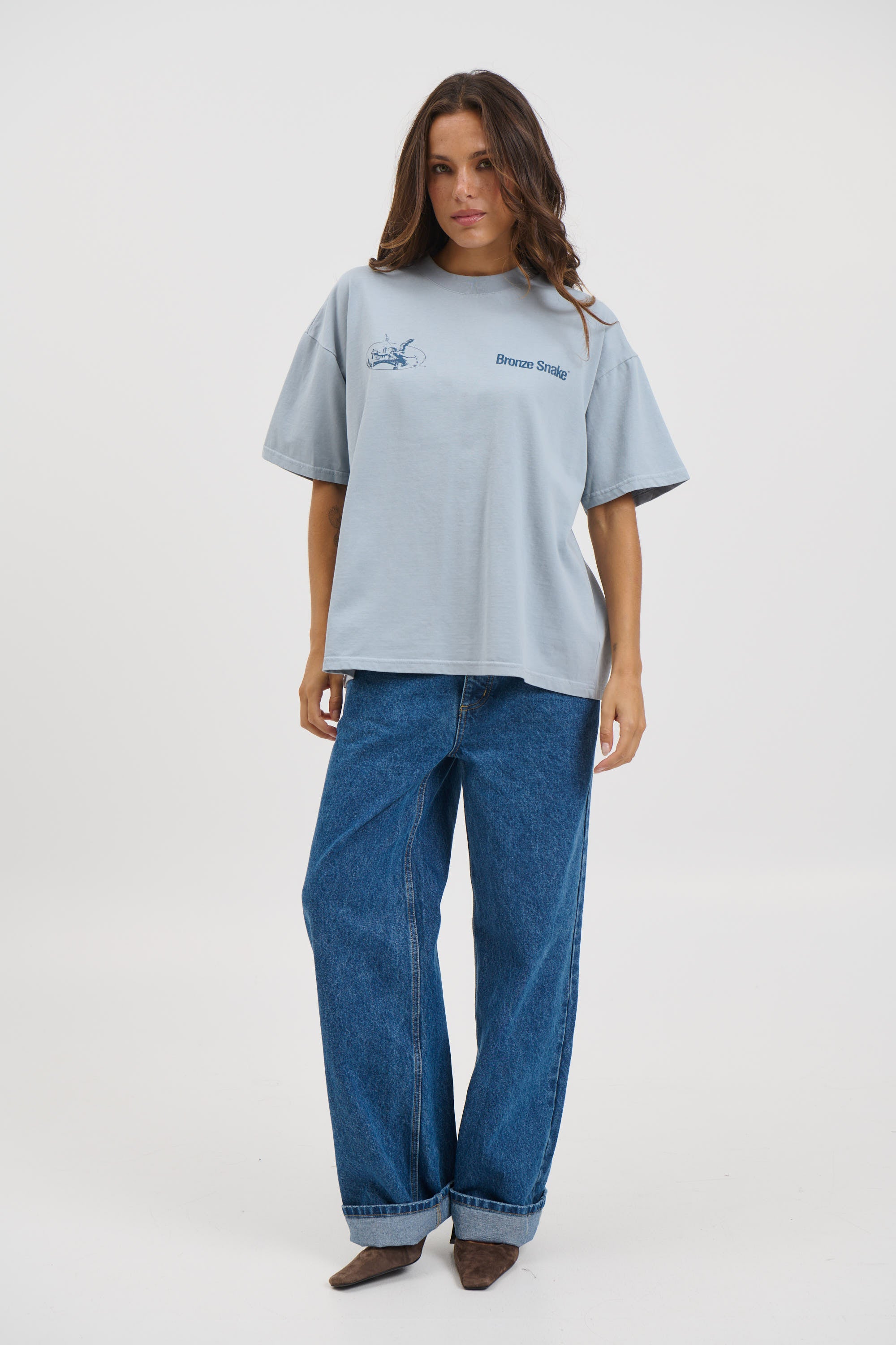 Unisex Bronze Snake Melb Tee Baby Blue