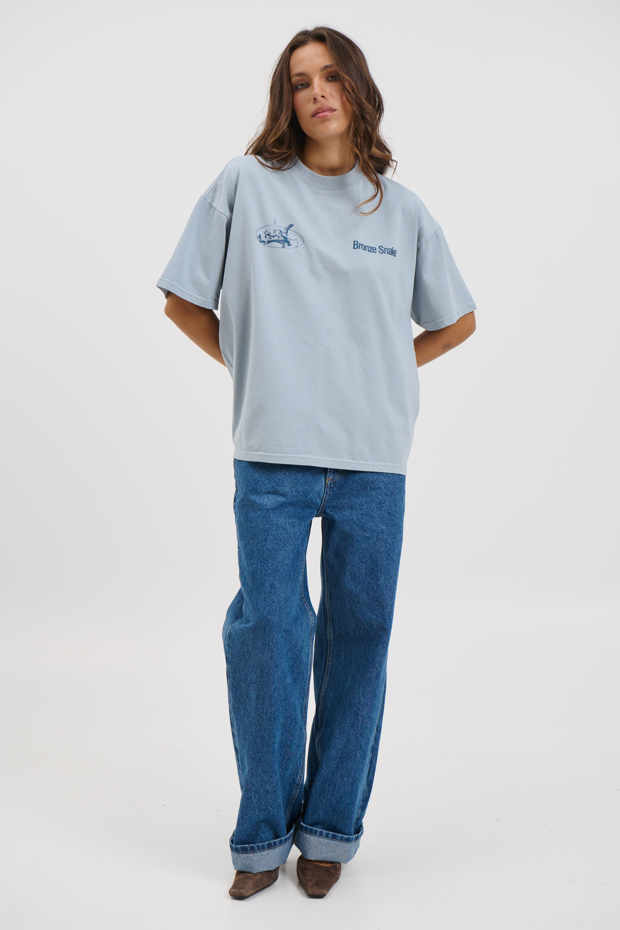 Unisex Bronze Snake Melb Tee Baby Blue