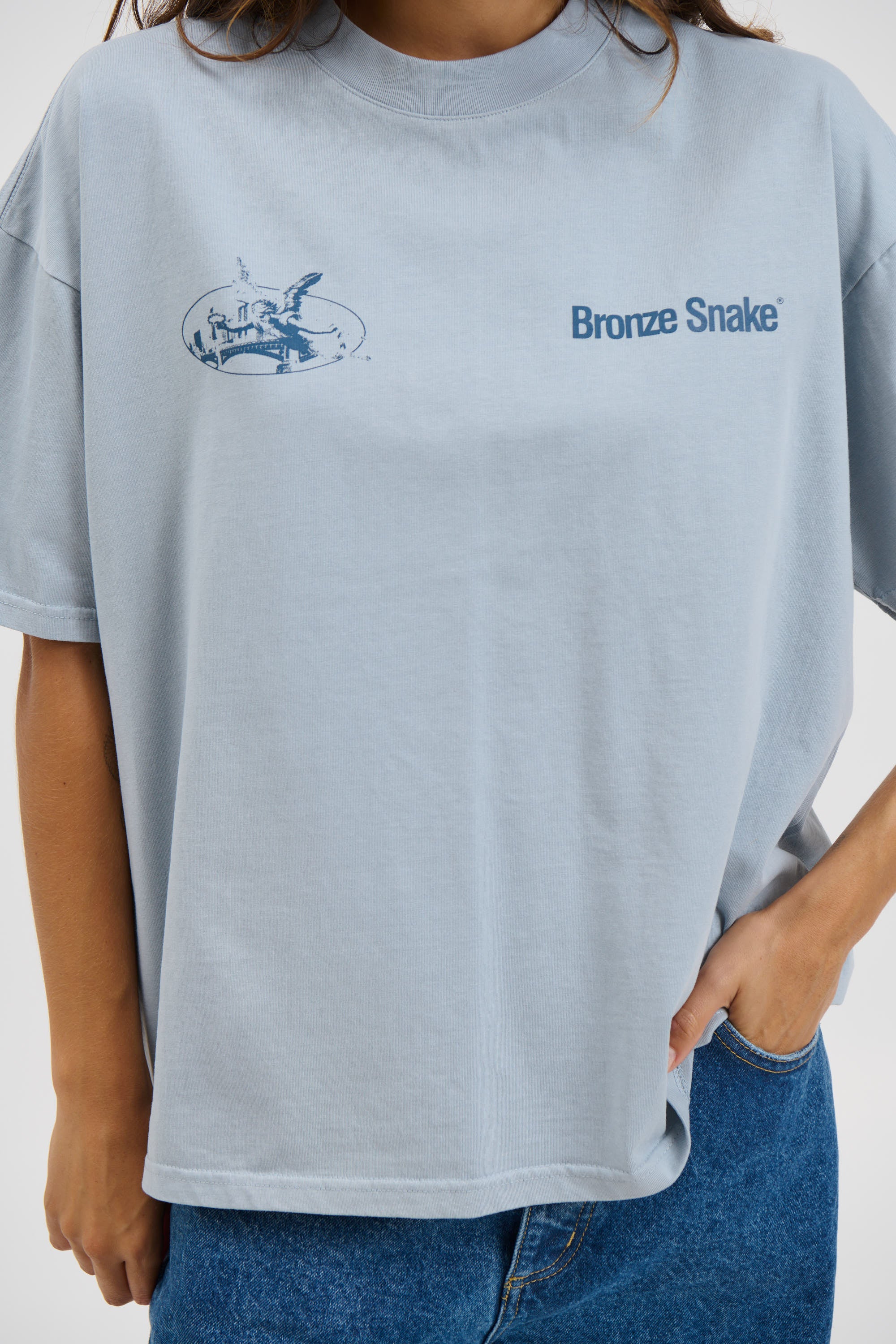 Unisex Bronze Snake Melb Tee Baby Blue