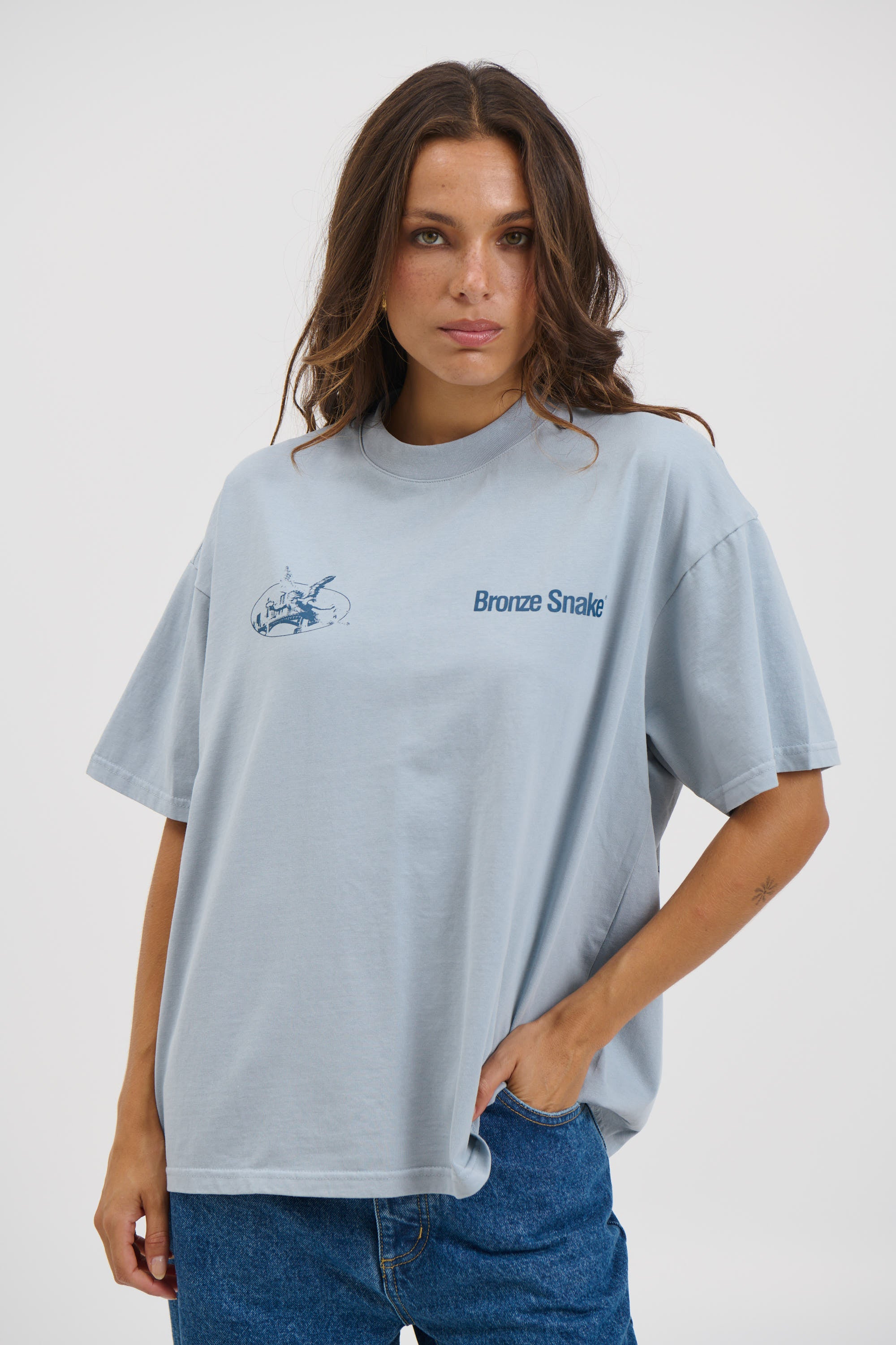 Unisex Bronze Snake Melb Tee Baby Blue