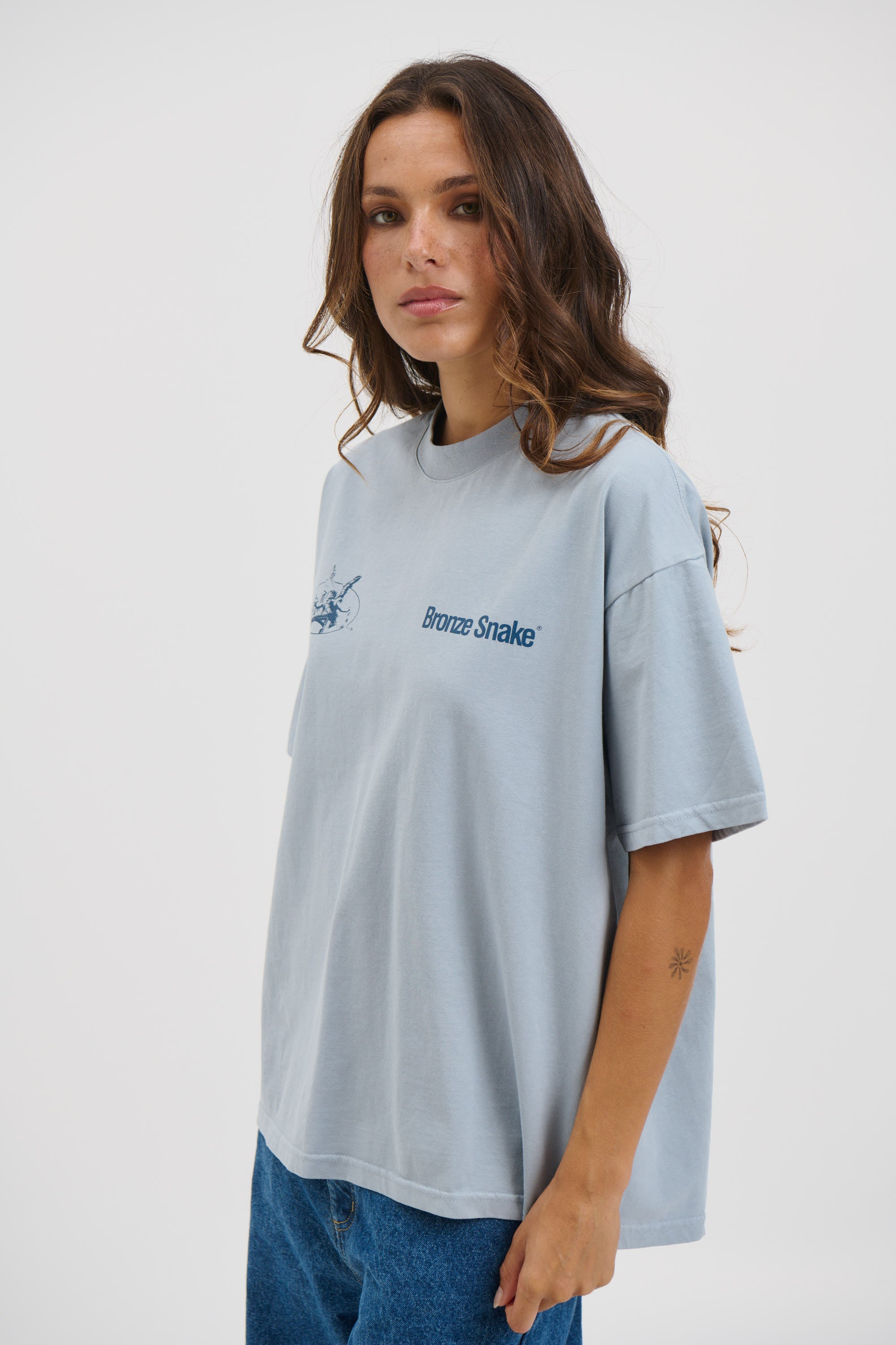 Unisex Bronze Snake Melb Tee Baby Blue