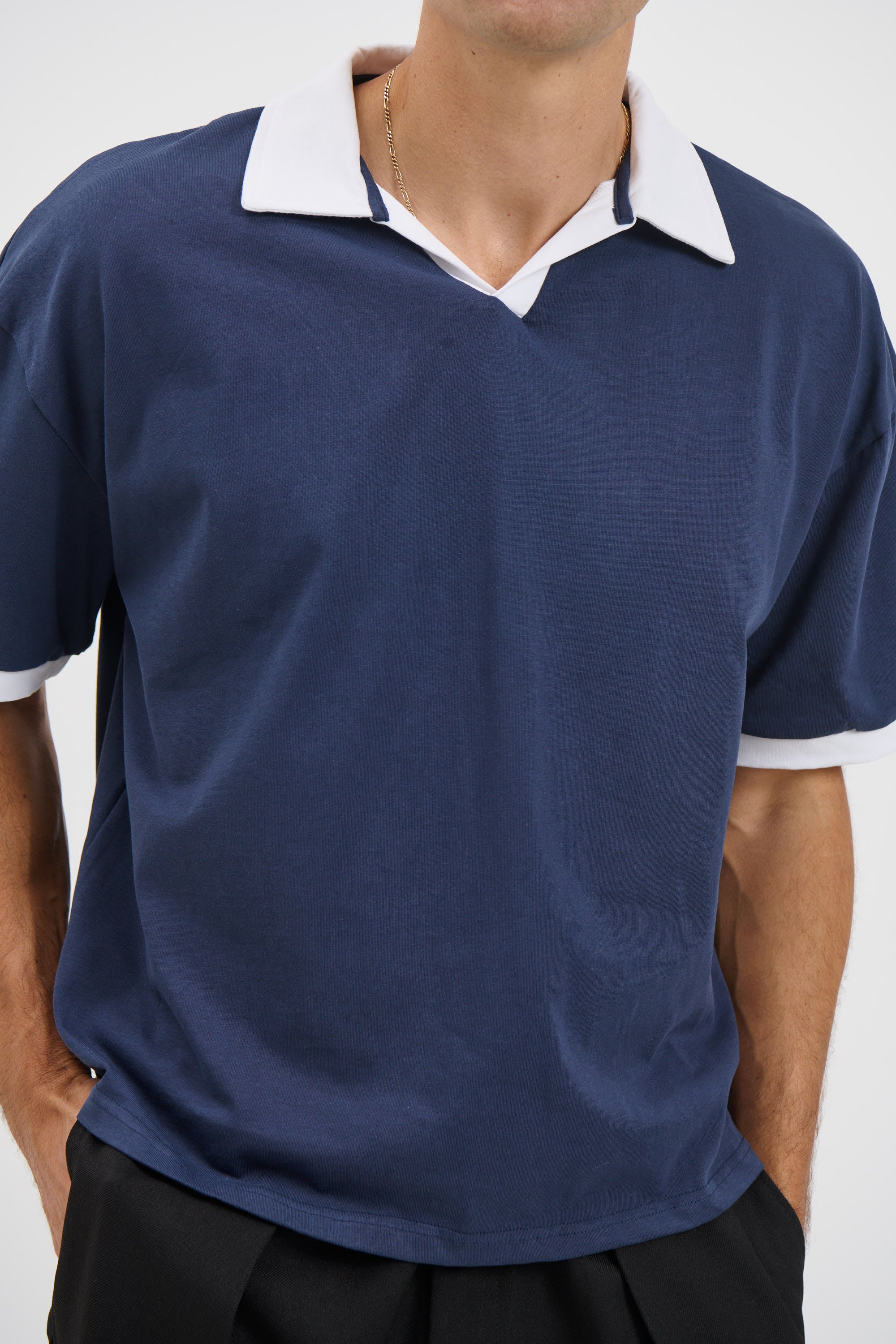 Two Tone Polo Navy