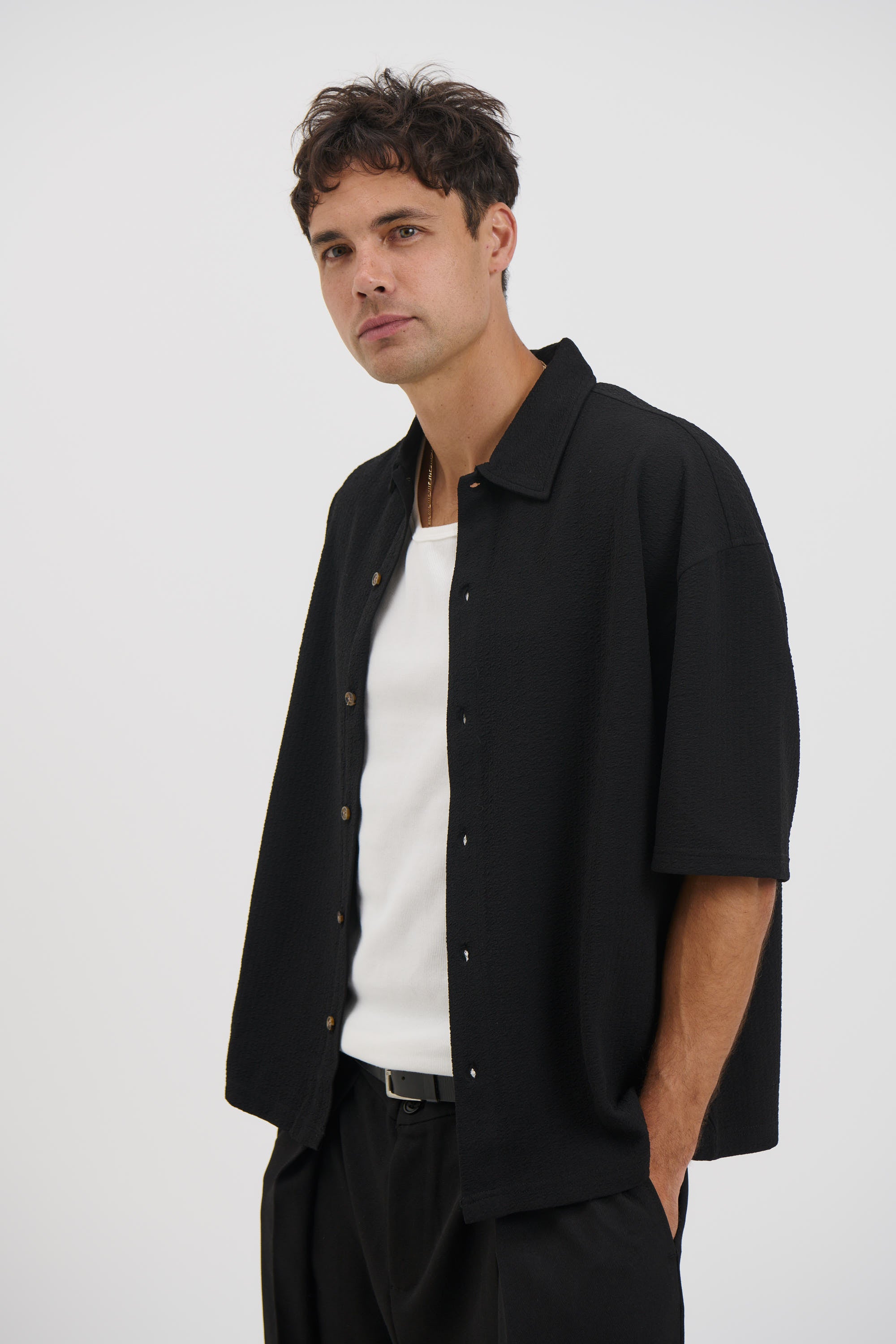 Lucas Drop Shirt Soft Texture Black